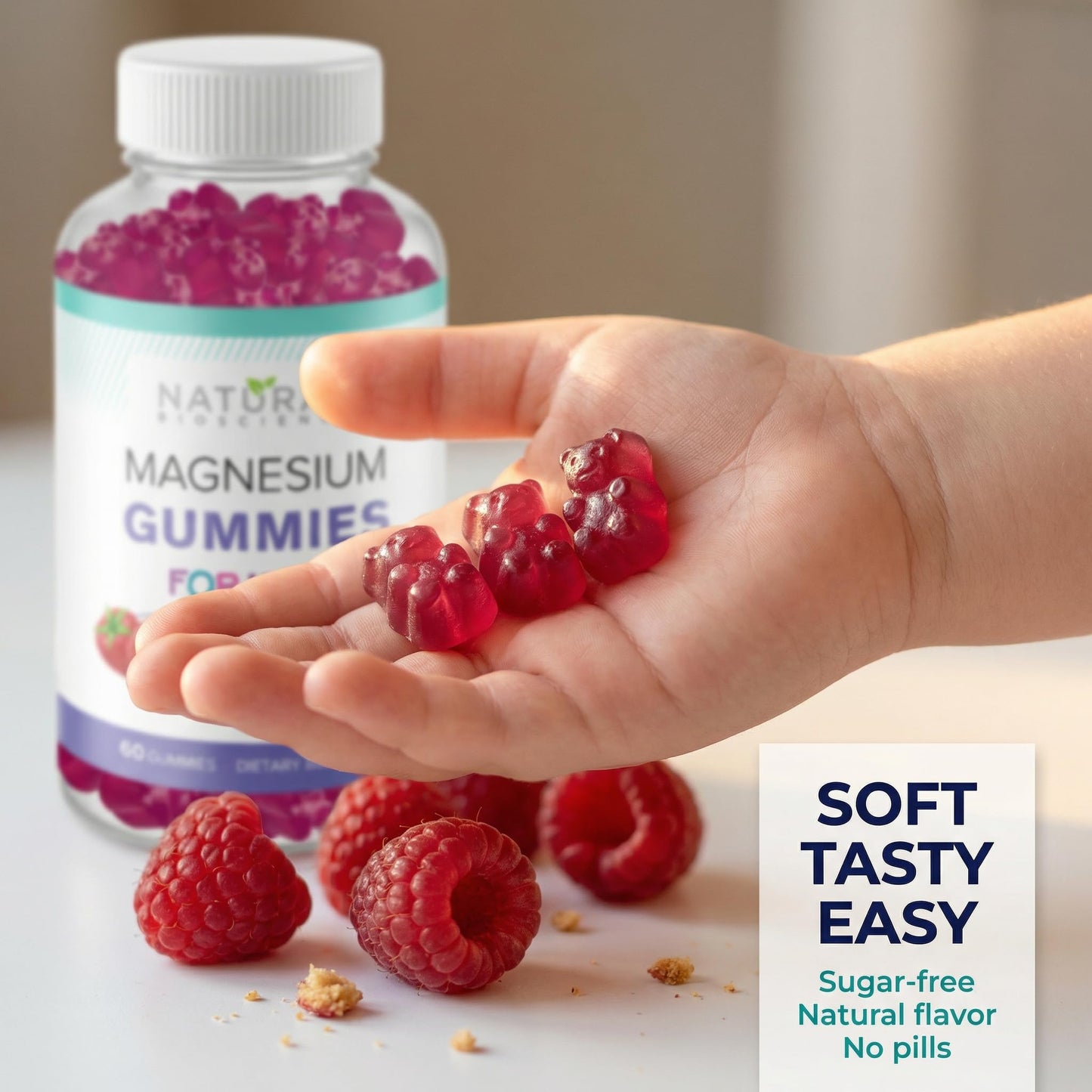 Natural BioScience Magnesium Gummies for Kids - Sugar Free, Calm & Sleep Support, Chewable Magnesium Supplement, 30 Count, Vegan, Non-GMO, Gluten-Free