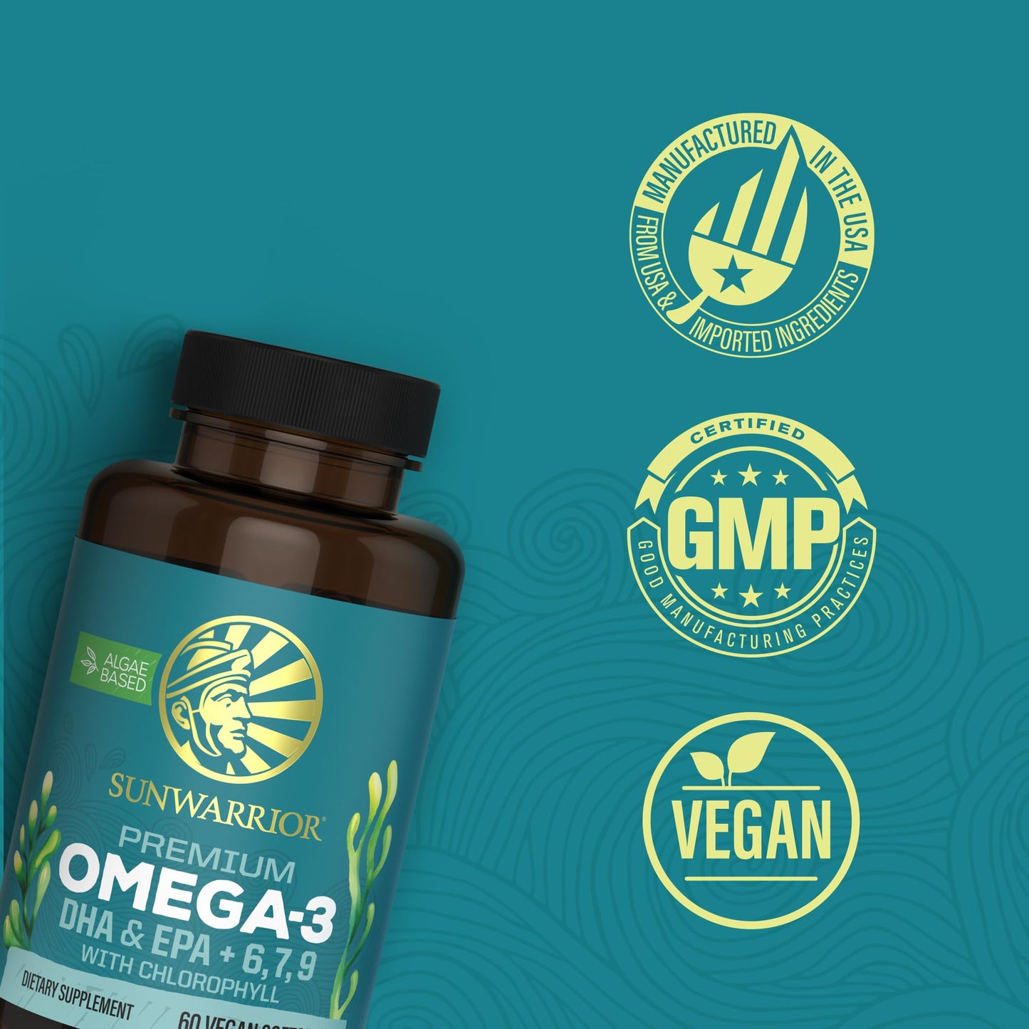 Sunwarrior Vegan Omega-3 DHA & EPA Algal Oil Softgels, 60 Count