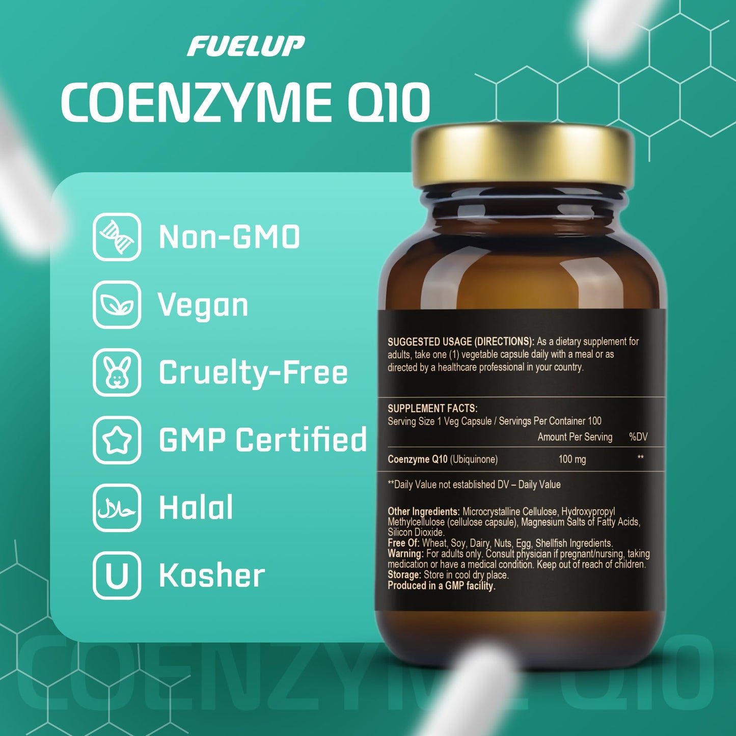 Fuelup Coenzyme Q10 100mg Ubiquinone 100 Vegetable Capsules, 100 Capsules