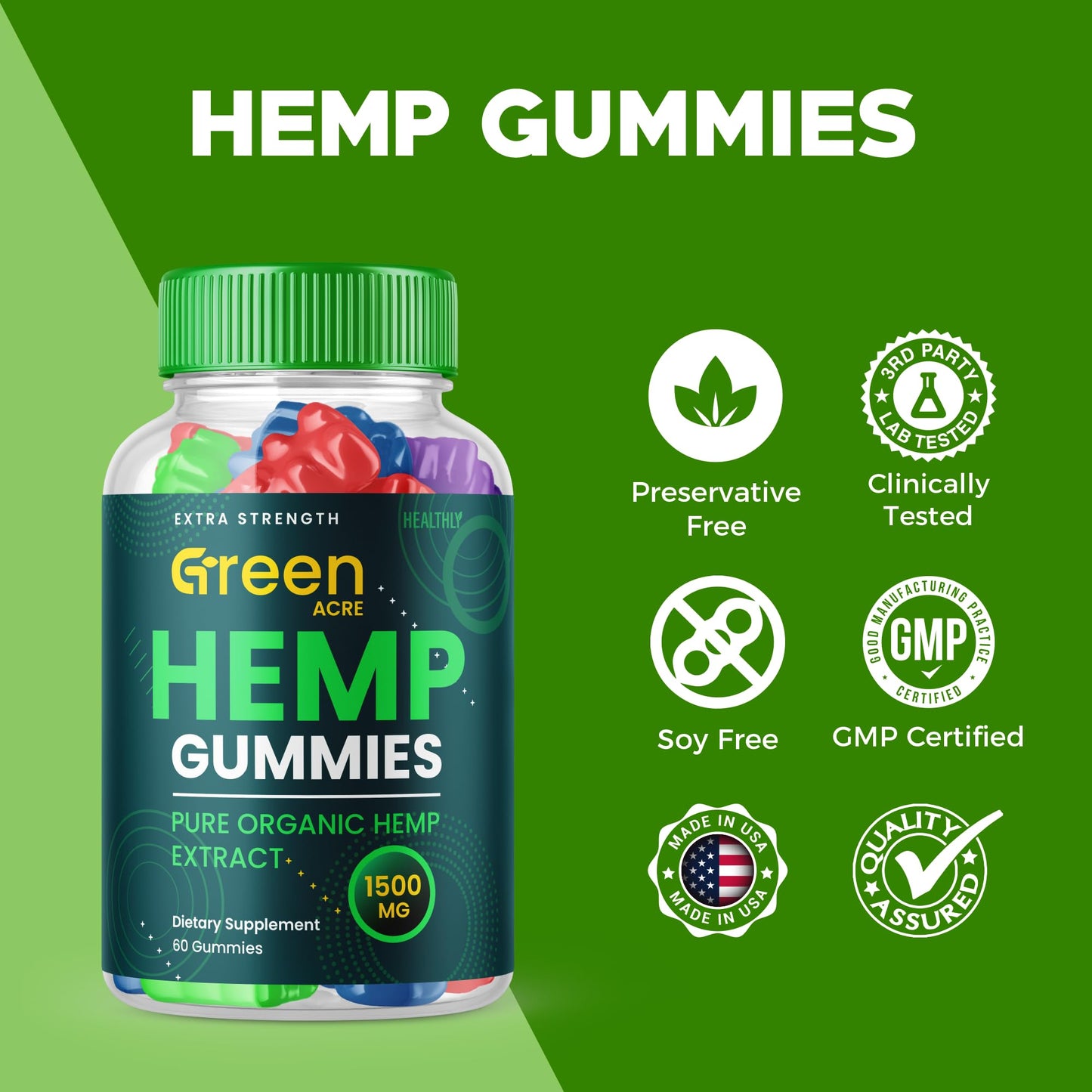 Purvia Green Acre Hemp Gummies, 60 Count