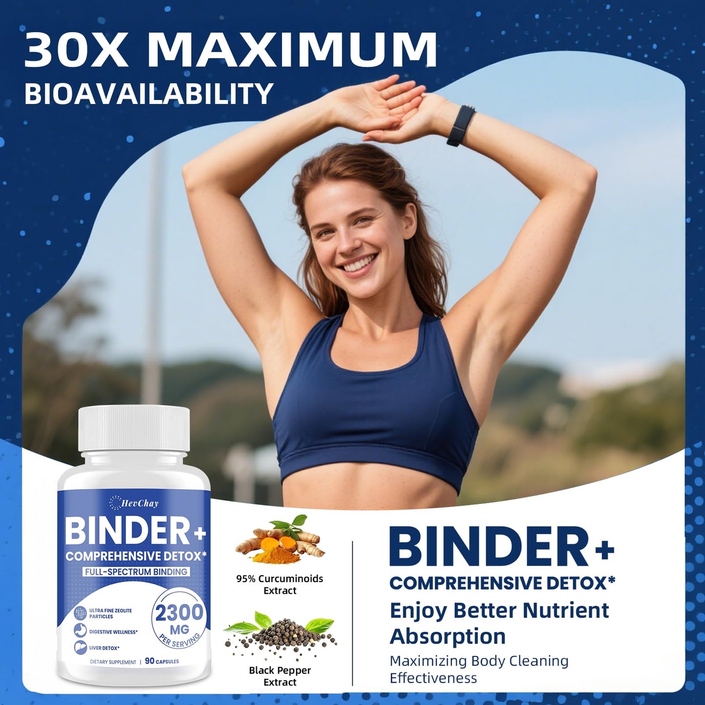 HevChay Detox Binder All-in-1 2300 MG Capsule 90 Count with Activated Charcoal & Zeolite