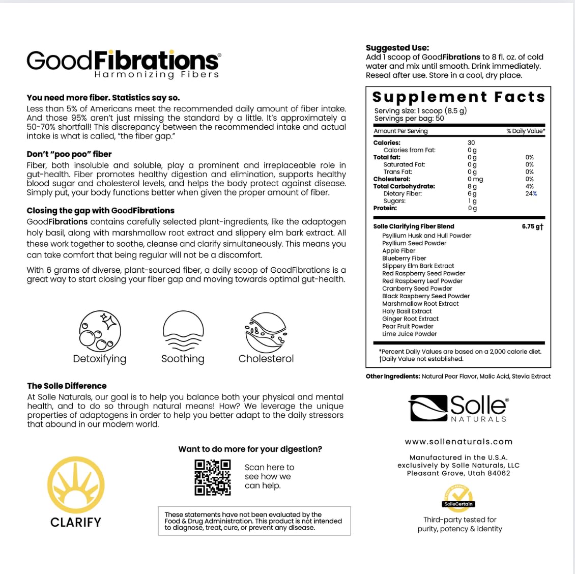 Solle Naturals Good Fibrations Fiber Supplement Powder 15 Ounce
