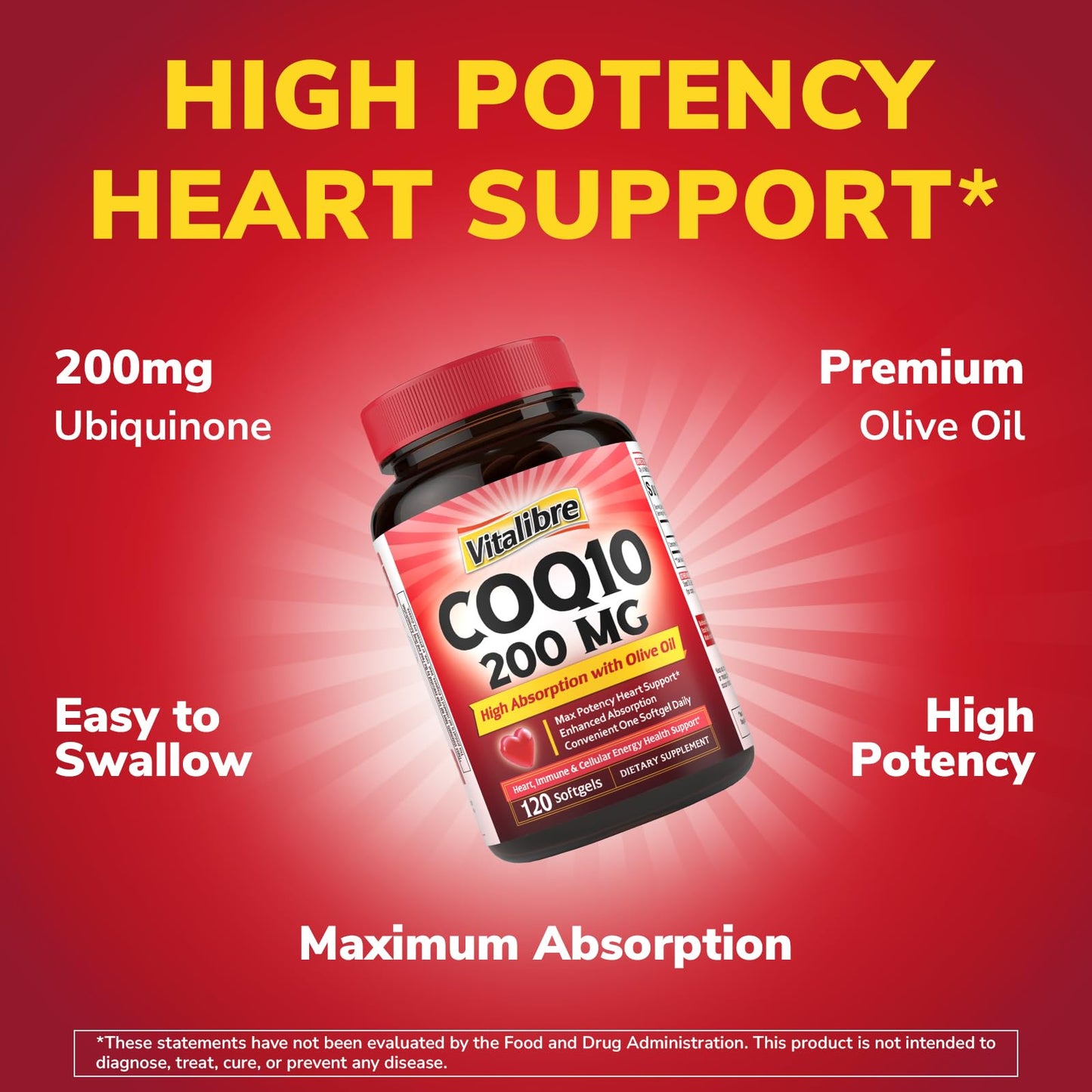 Vitalibre CoQ10 200 mg with Extra Virgin Olive Oil Softgels, 120 Count