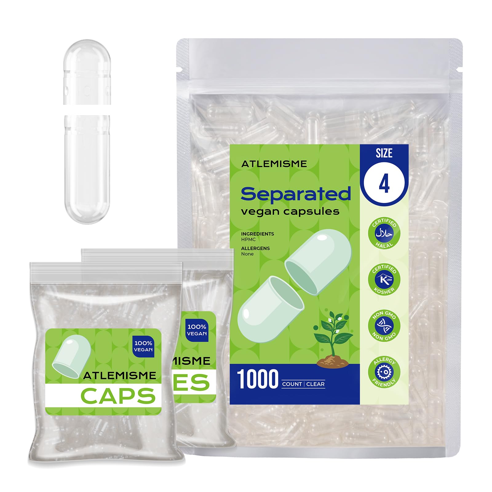 ATLEMISME Vegan Size 4 Separated Capsules, 1000 Count