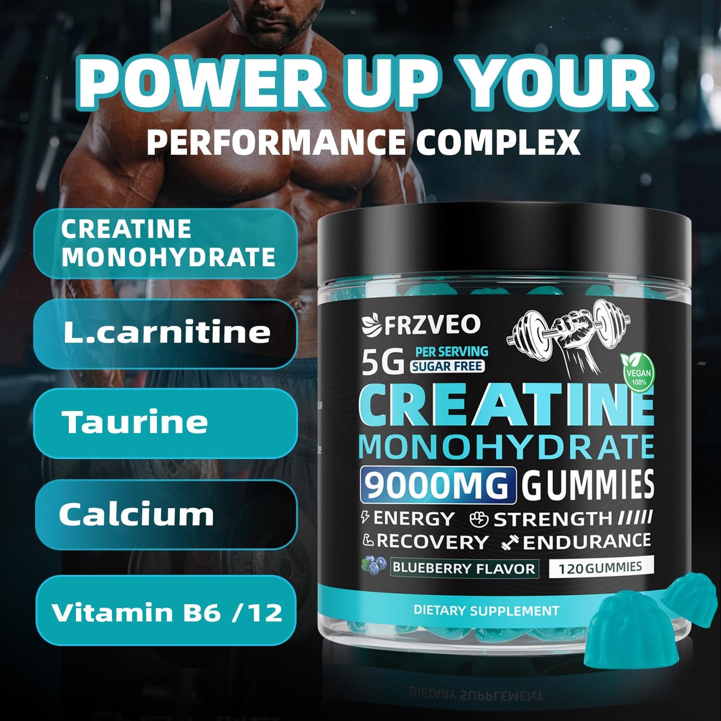 FRZVEO Creatine Monohydrate Gummies 120 Count