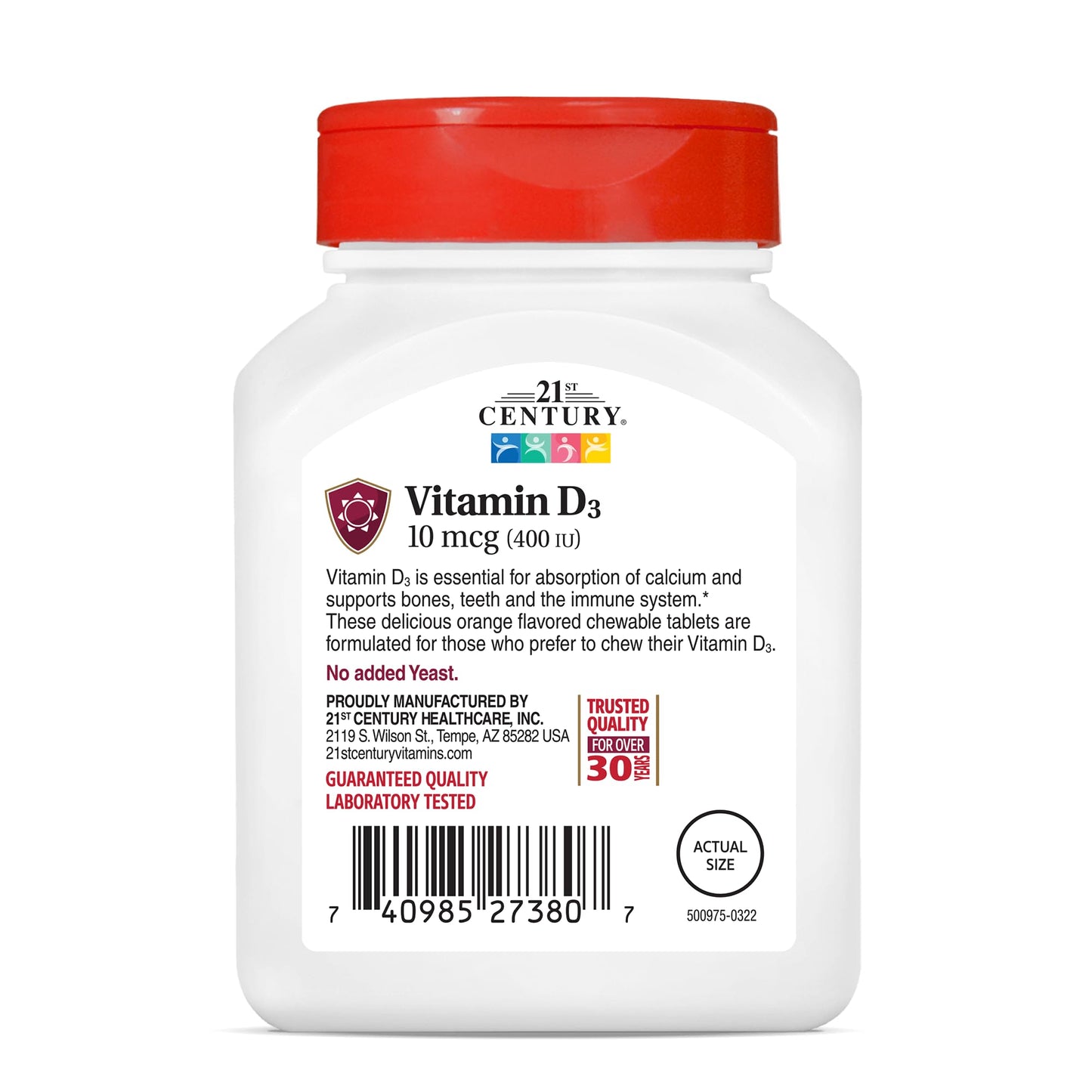 21st Century Vitamin D 400IU Orange Chewable Tablets, 220 Count