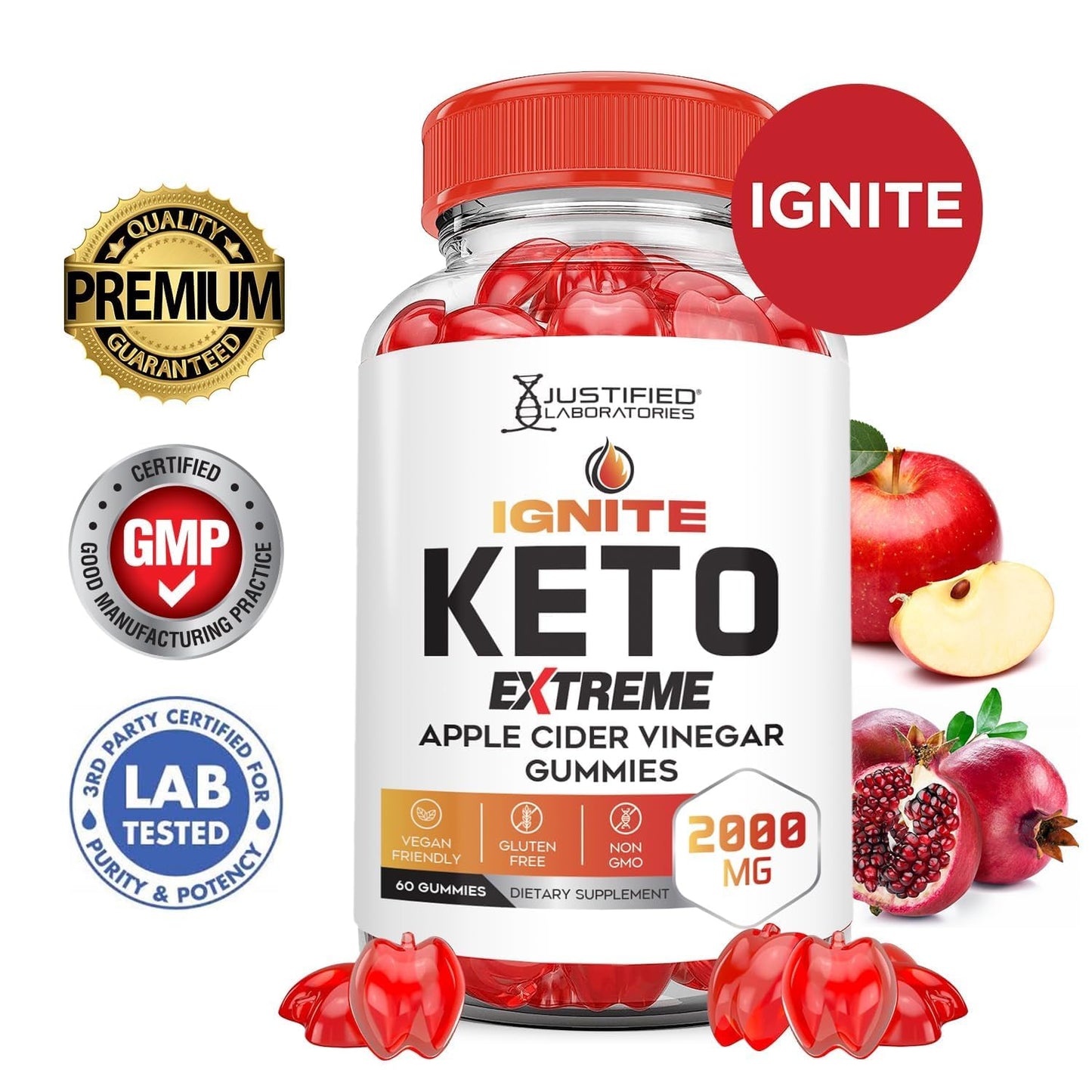 Justified Laboratories Ignite Keto ACV Gummies Extreme 2000MG, 60 Gummies