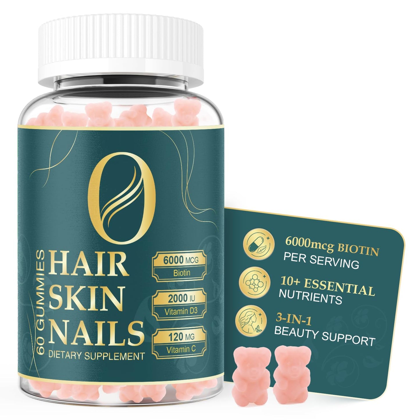 Ormelique Hair Skin and Nails Gummies with Biotin 6000mcg, 60 Count