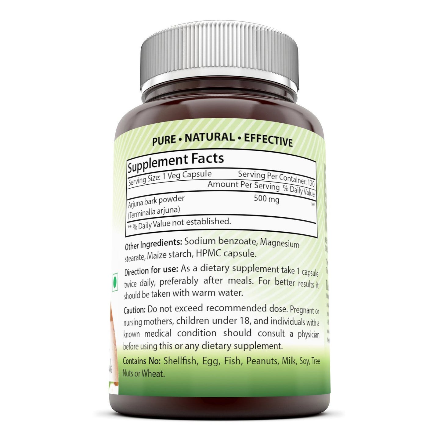 Amazing India Arjuna Bark Standardized to 25% Tannins 500 Mg Capsule, 120 Veggie Capsules