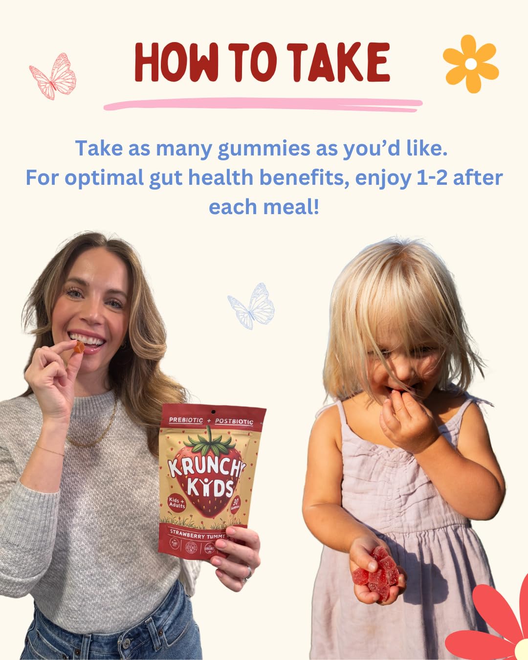 Krunchy Kids Gut Health Gummies for Kids – Prebiotic & Postbiotic Digestive Support, 30 Gummies