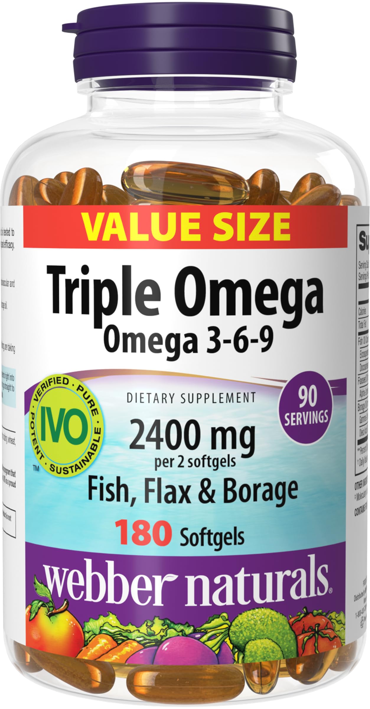 Webber Naturals Triple Omega 3 6 9 Fish Oil Softgels, 180 Count