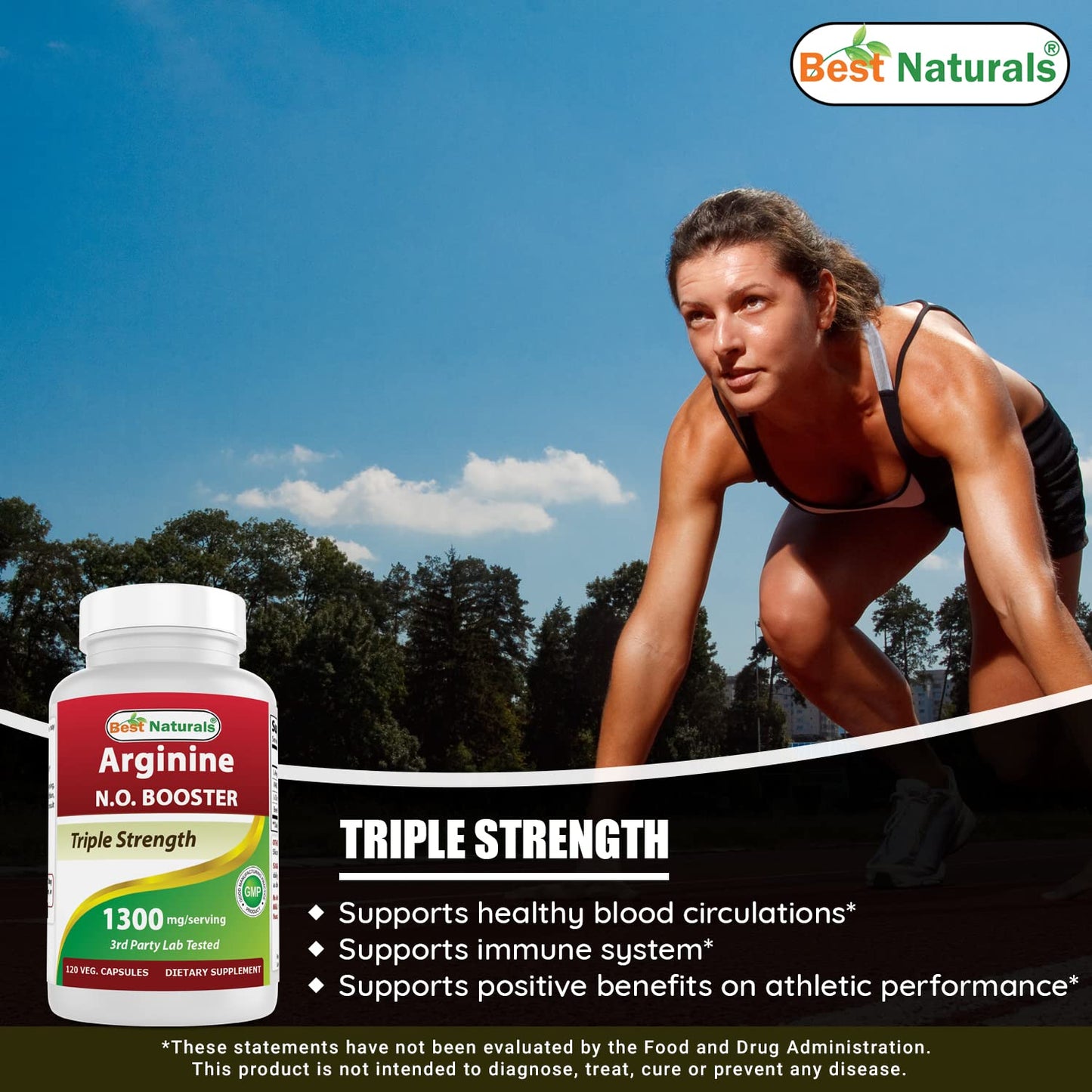 Best Naturals L-Arginine NO Booster Triple Strength 1300 mg Capsules, 120 Count