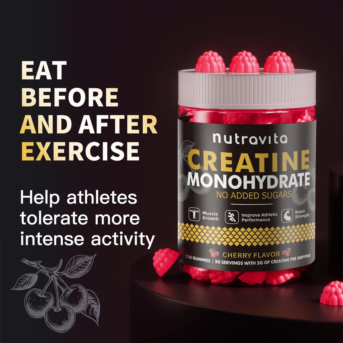 Nutravita Creatine Gummy - Creatine Monohydrate Gummies, 120 Count