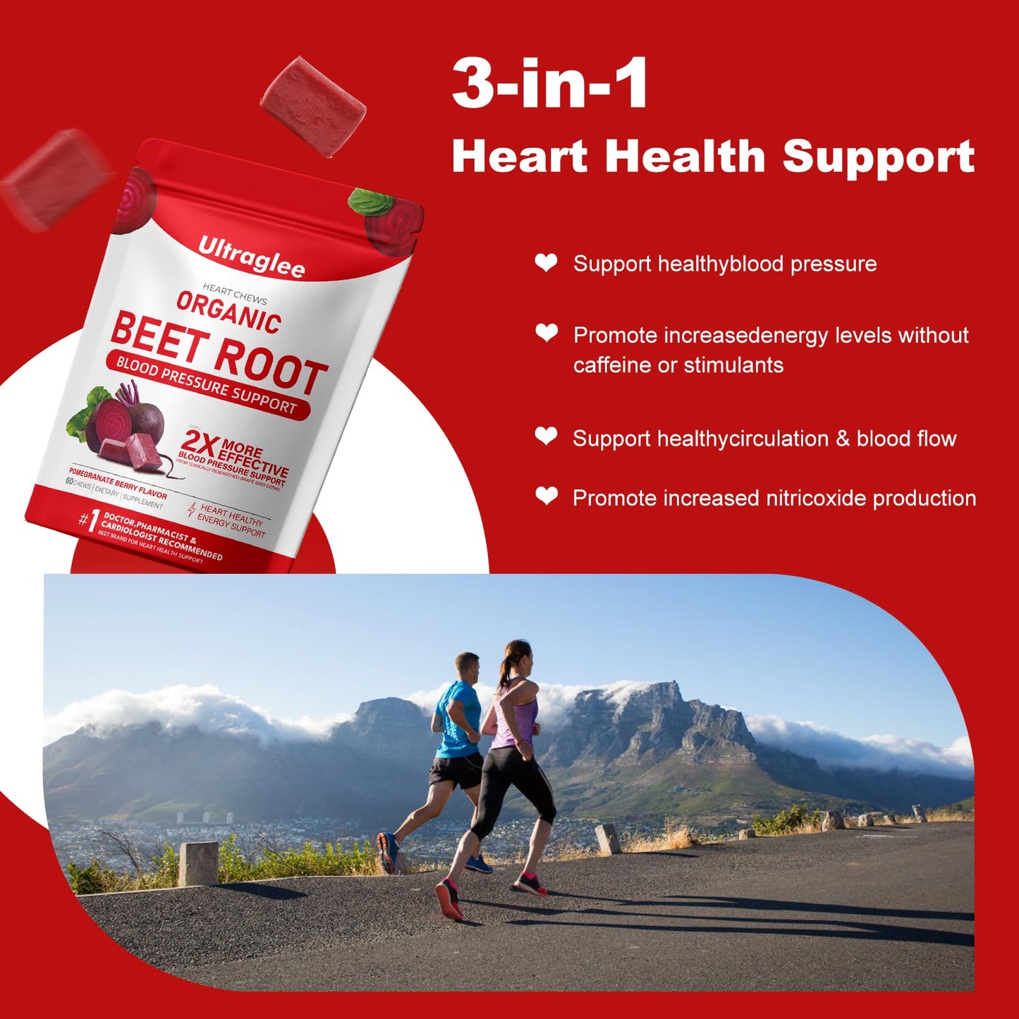 Ultraglee Beet Chews with Grape Seed Extract & Beet Root Powder Energy Supplement, 120 Chews