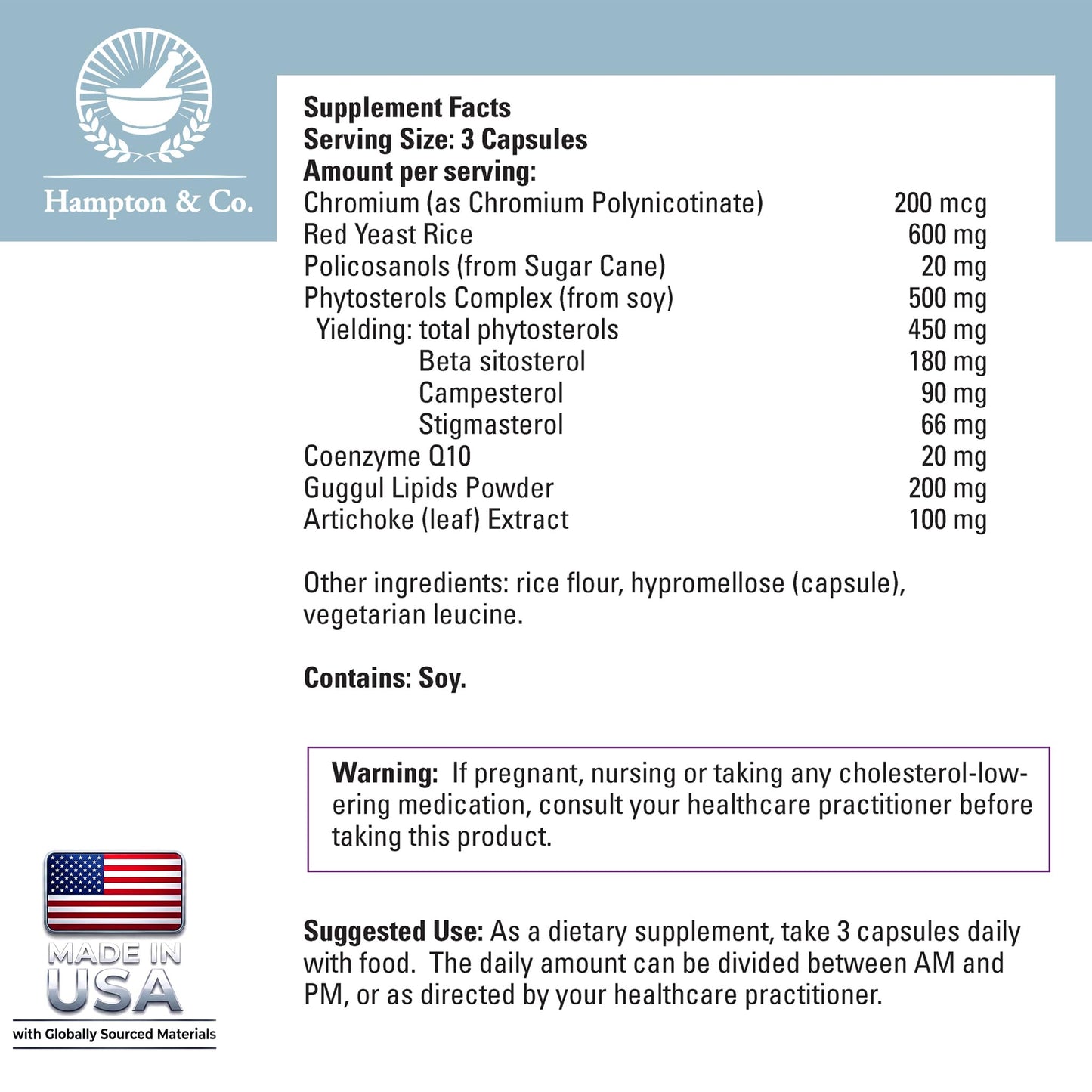Hampton Distribution Cholesterol Support 200mcg Cardiovascular & Heart Support with CoQ10 Capsule 90 Count