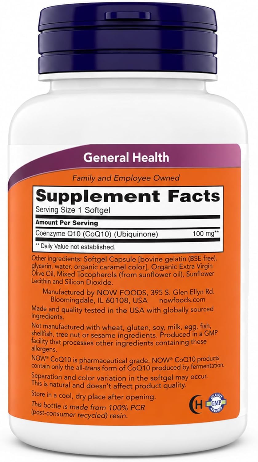 NOW Foods CoQ10 100 mg Softgels, 600 Softgels