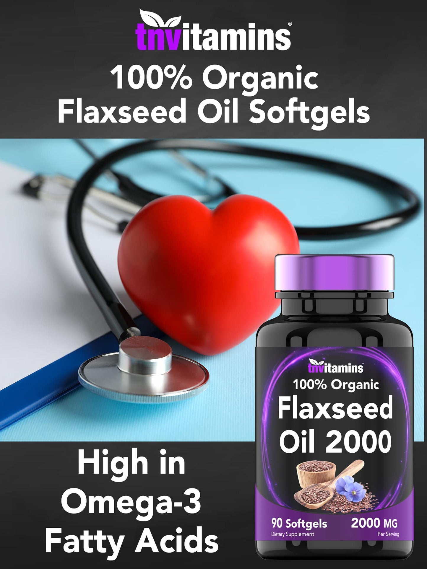 tnvitamins Organic Flaxseed Oil Softgels 2000 mg, 90 Softgels