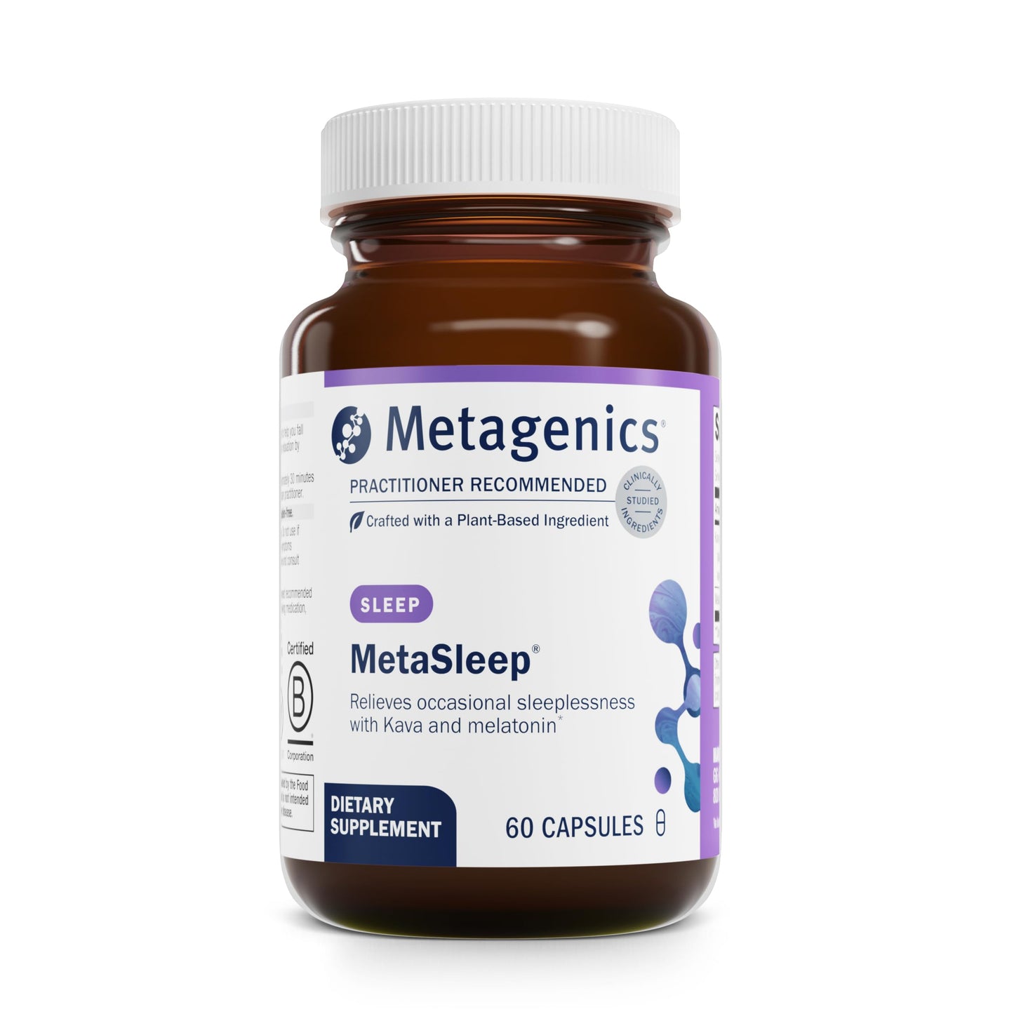 Metagenics MetaSleep Dual-Phase Melatonin Sleep Supplement with Kava Root, Sustained-Release, 60 Capsules