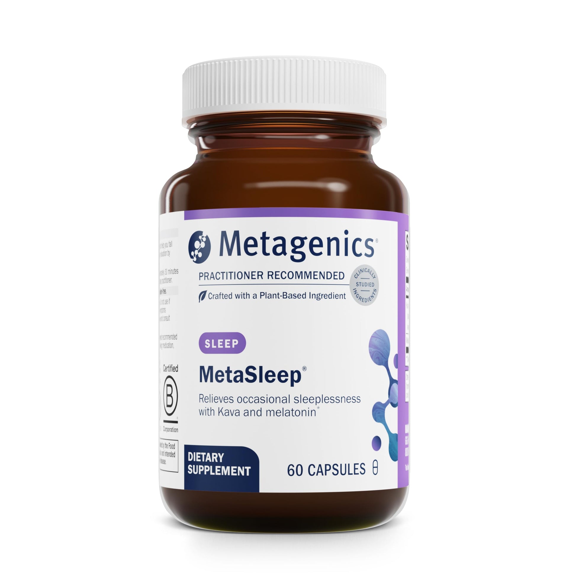 Metagenics MetaSleep Dual-Phase Melatonin Sleep Supplement with Kava Root, Sustained-Release, 60 Capsules