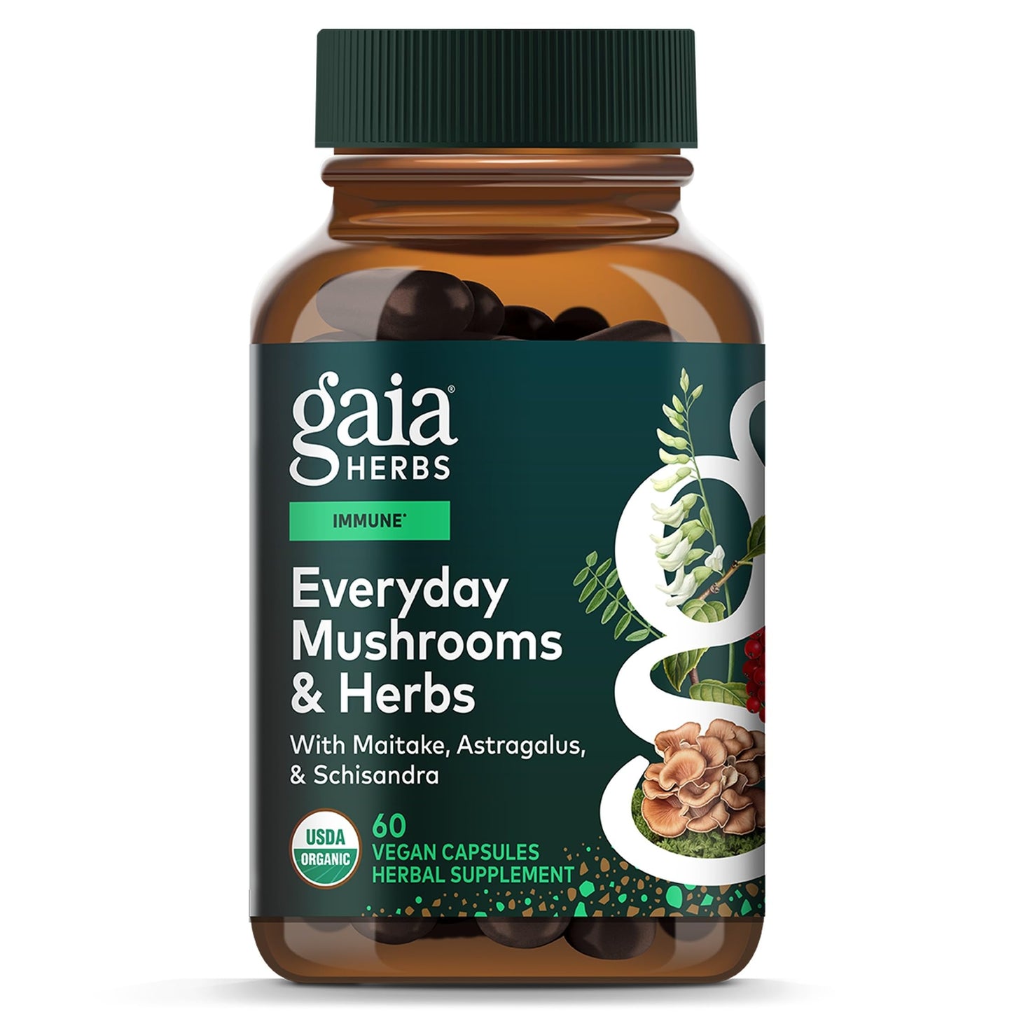 Gaia Herbs Everyday Immune Mushroom & Herbal Support Supplement Capsules 60