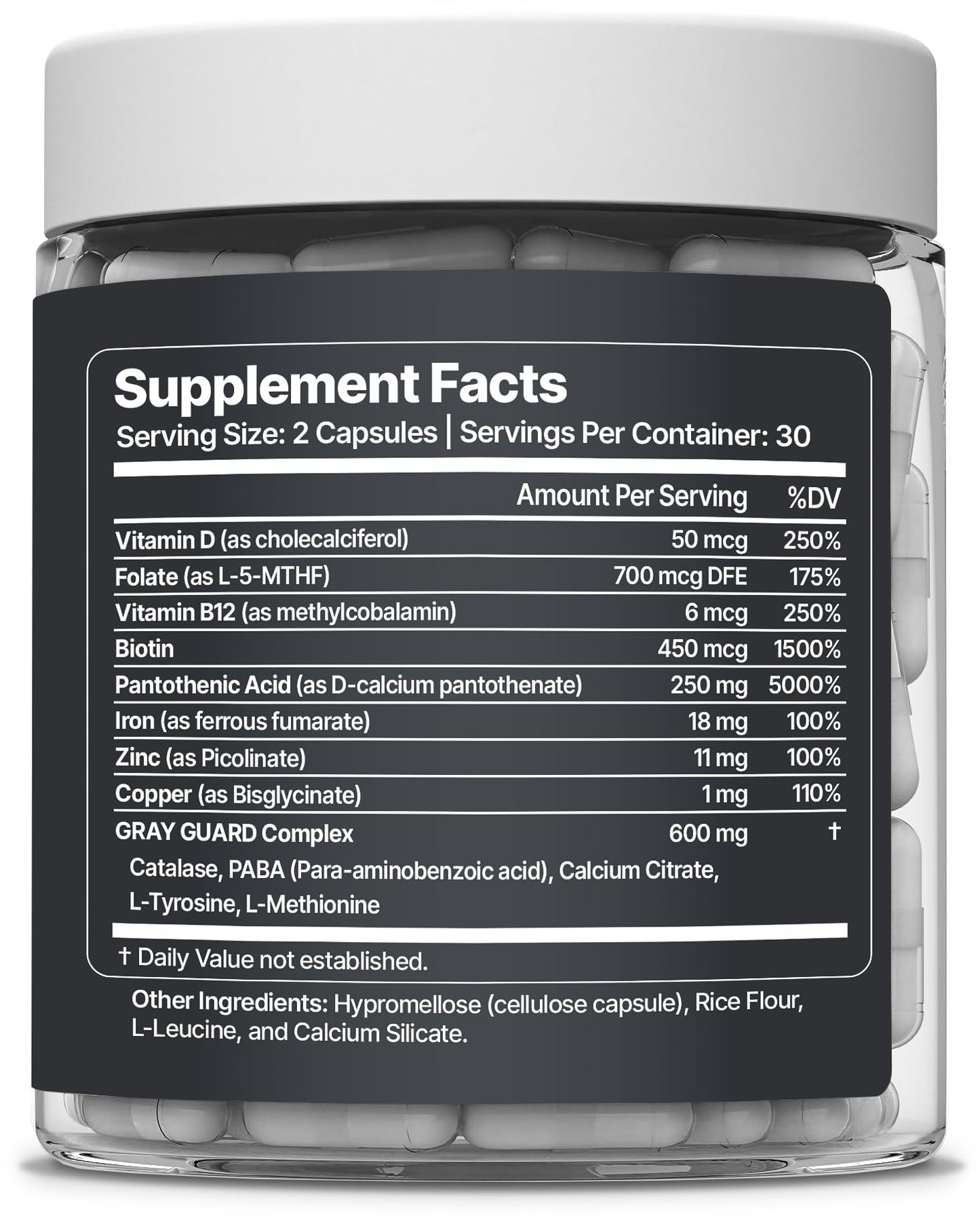 Nevora Labs Gray Guard Anti Grey Hair Supplements with Catalase Capsules 60 Count