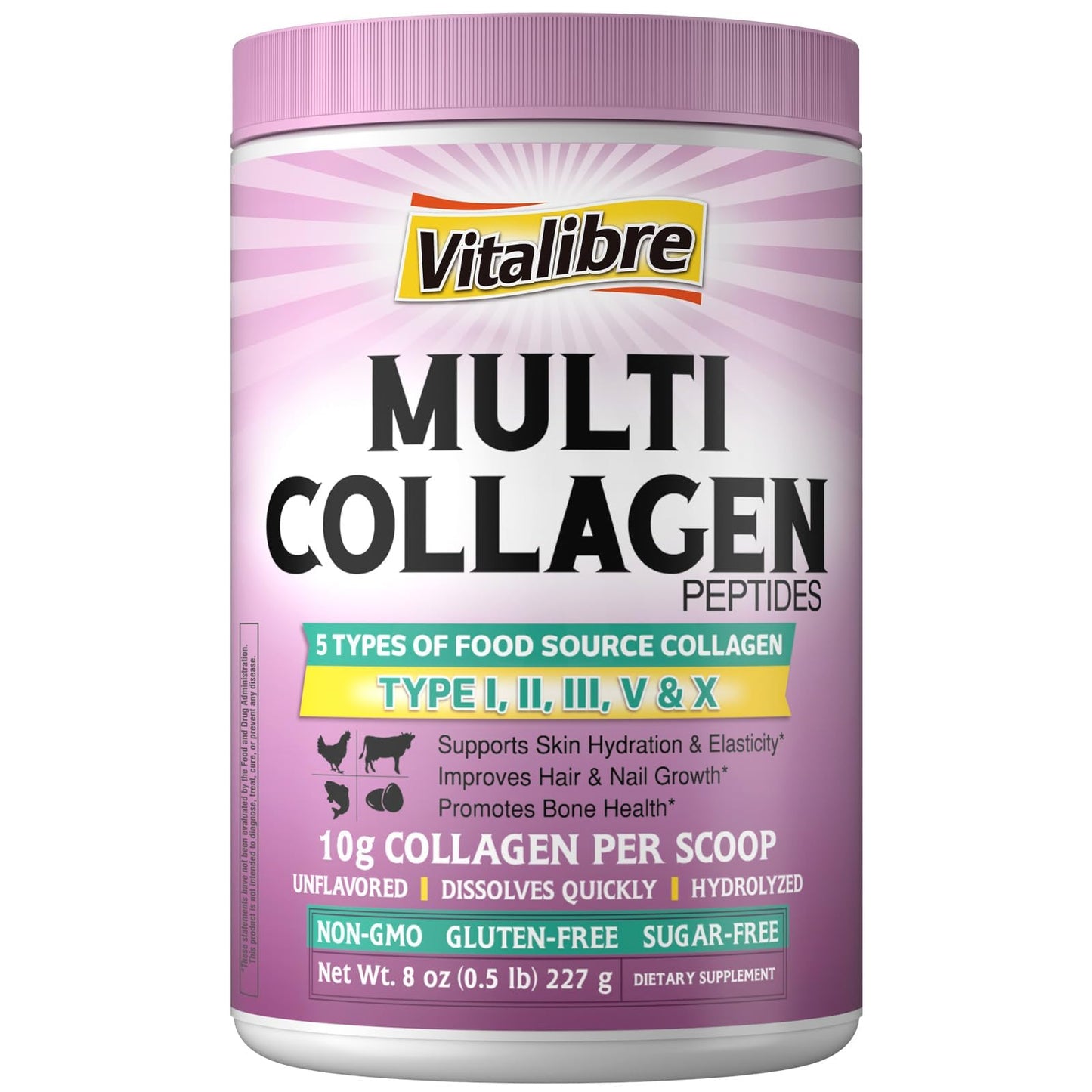 Vitalibre Multi Collagen Peptides Powder & Tablets Bundle, 8oz Powder + 120 Tablets
