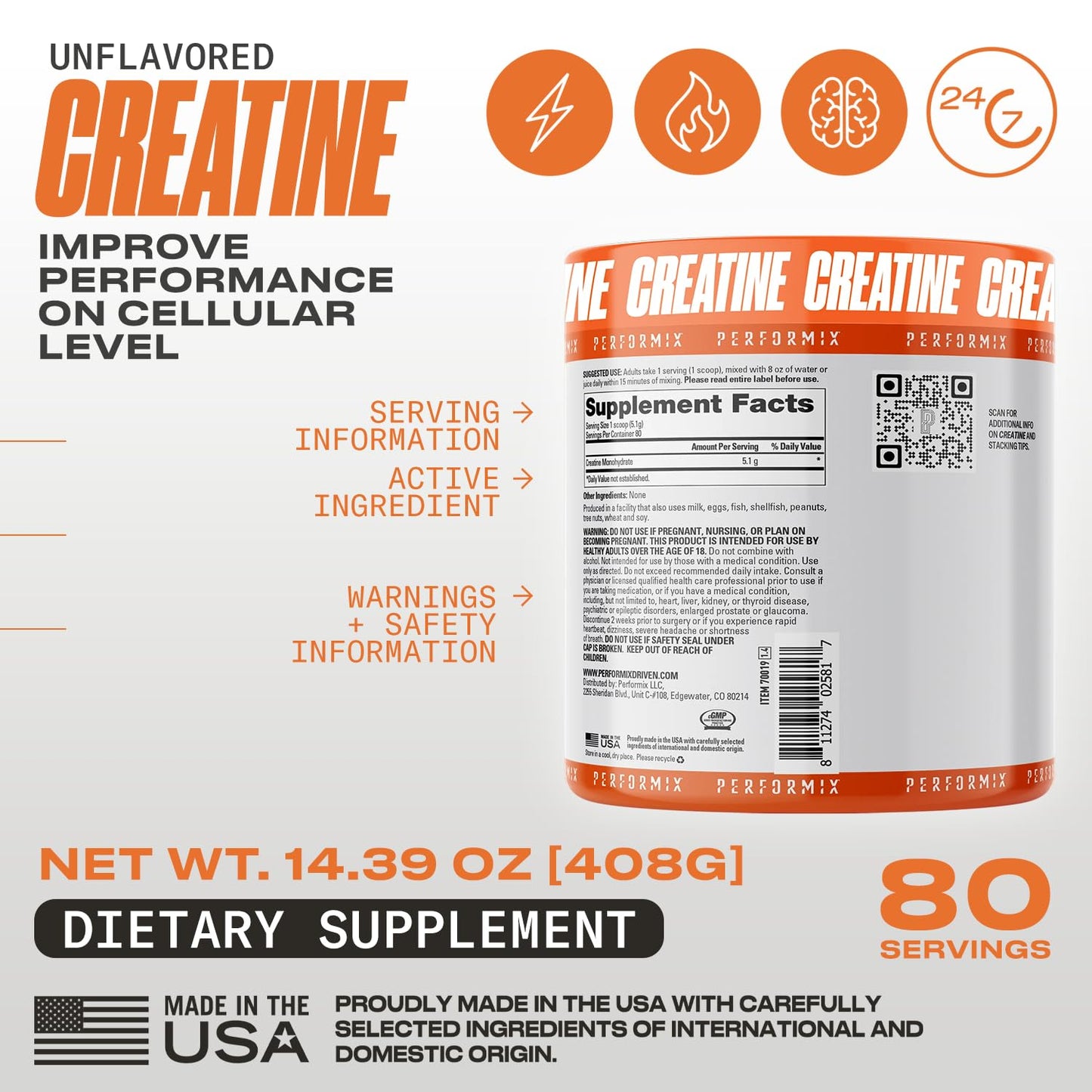 PERFORMIX Creatine Monohydrate Powder 14.08 oz