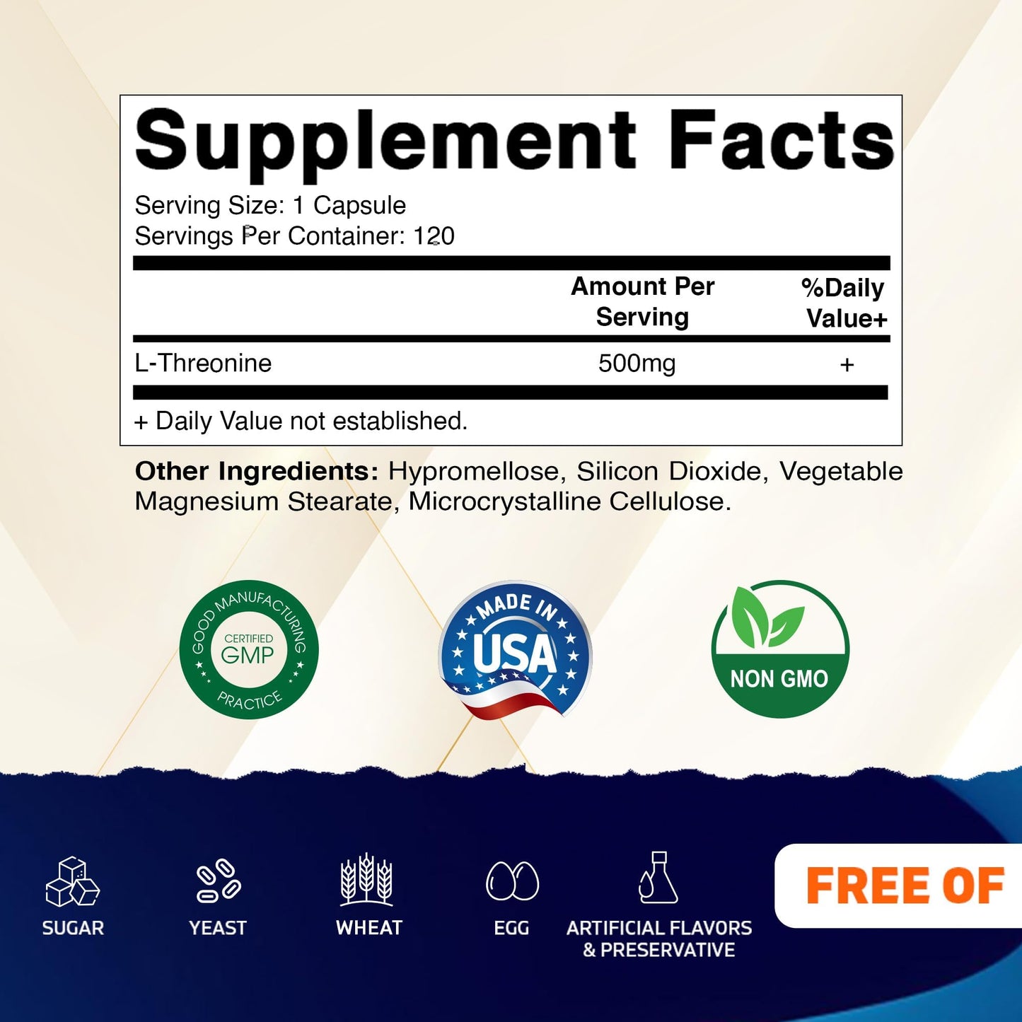 Vitamatic L-Threonine 500mg Capsules 120 Count