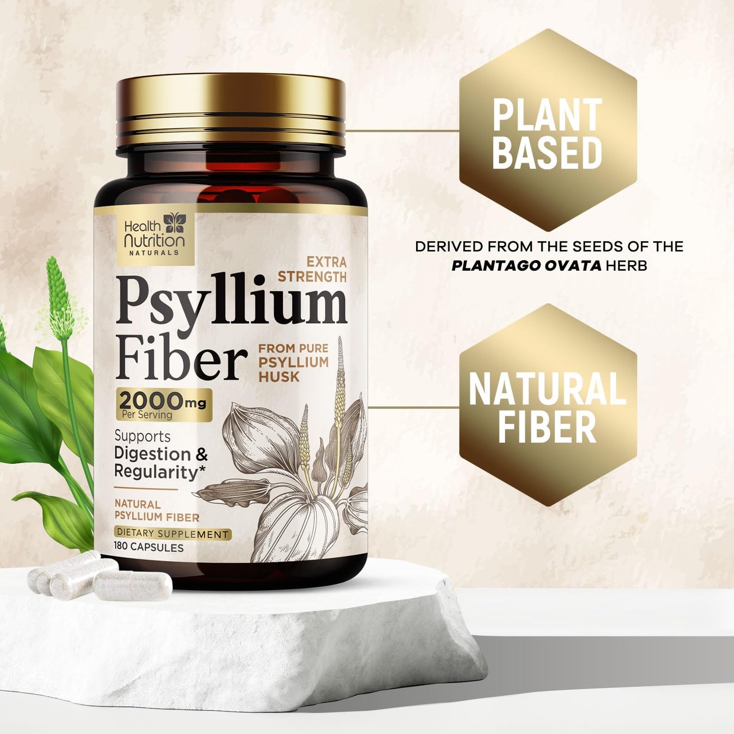 Health Nutrition Naturals Psyllium Husk Capsules, 180 Capsules