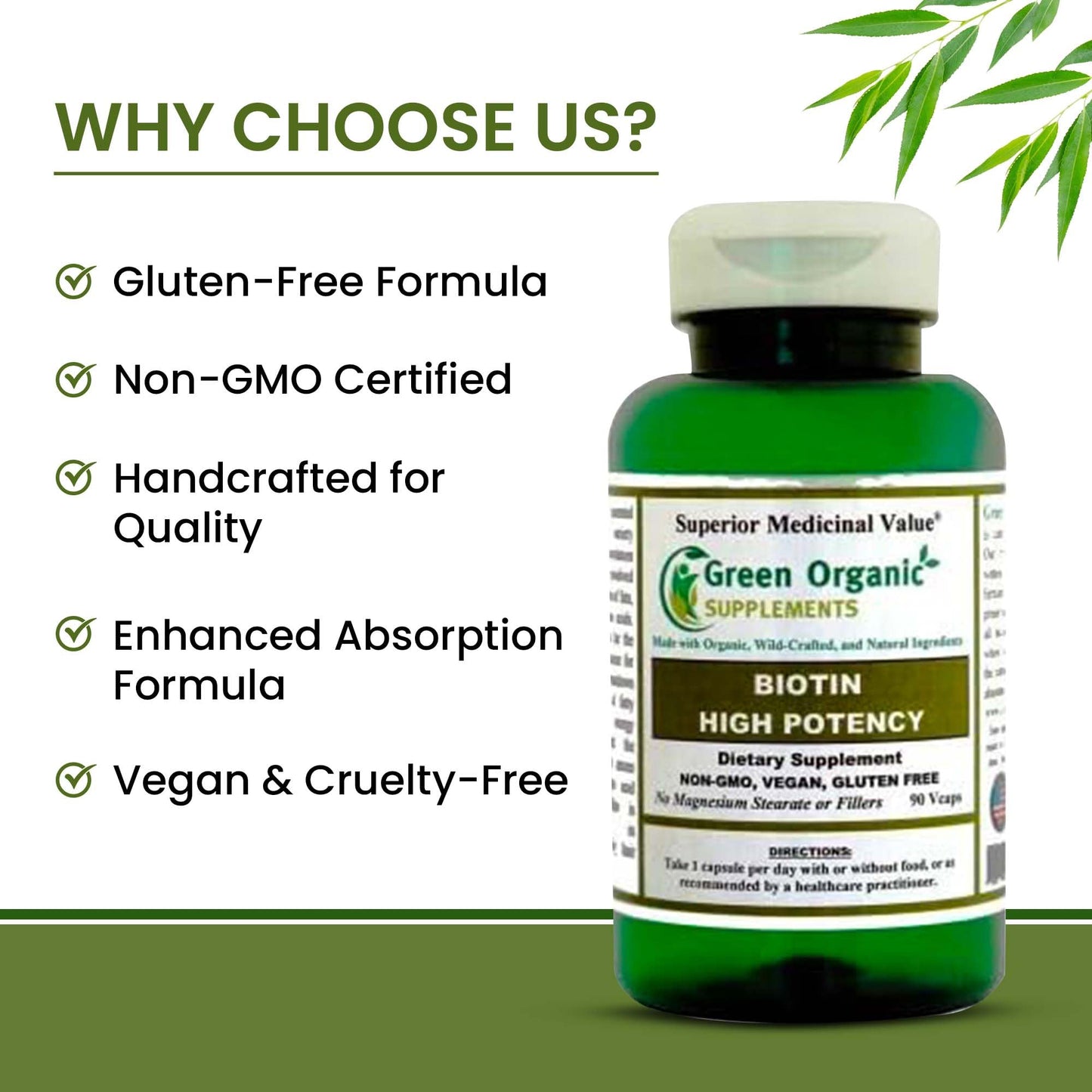 Green Organic Supplements Biotin Tablet, 90 Tablets