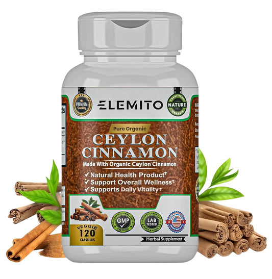 ELEMITO Organic Ceylon Cinnamon 1200mg Capsules 120
