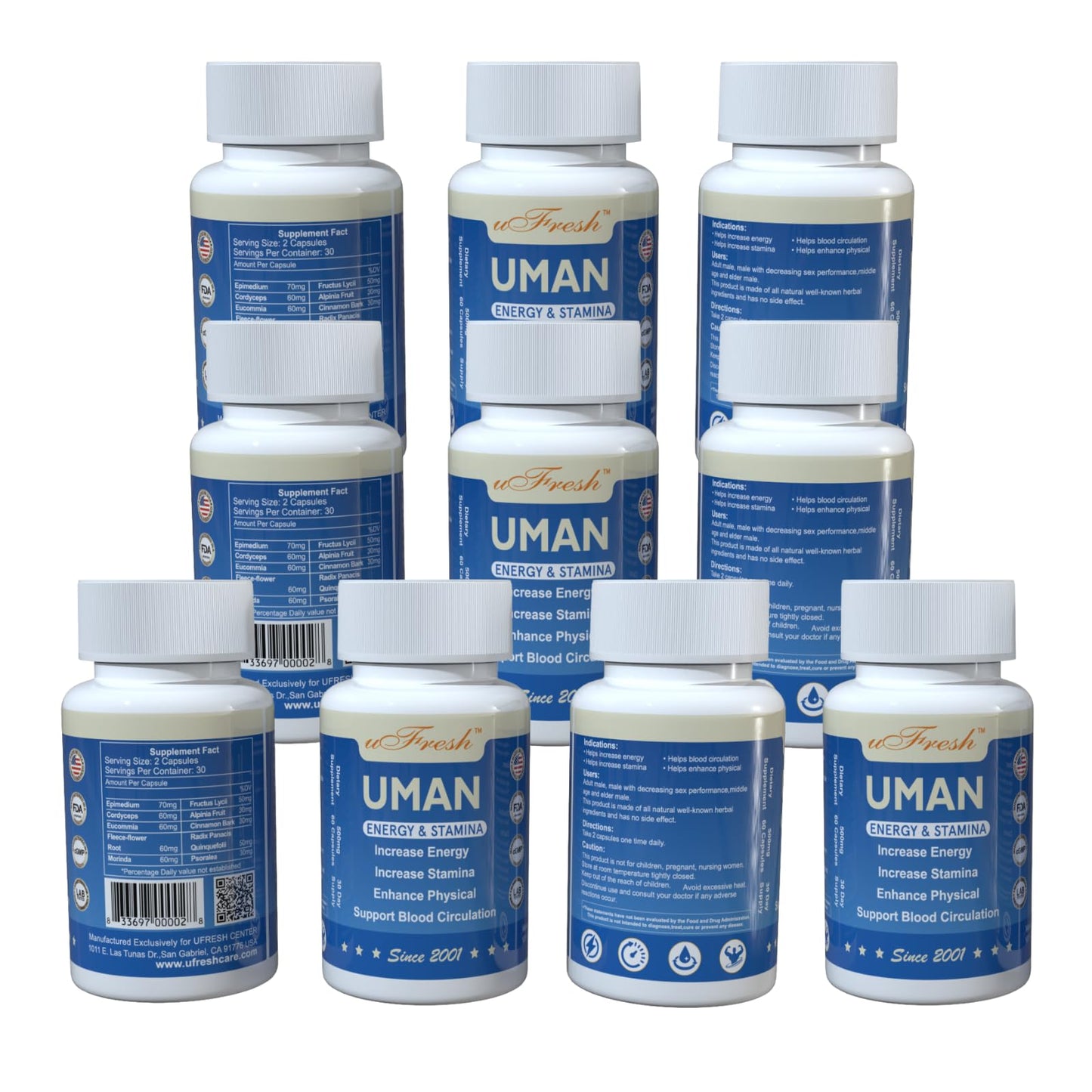 uFresh Uman Energy & Stamina Supplement, 60 Capsules