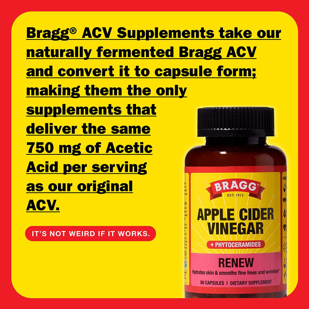 Bragg Apple Cider Vinegar Capsules with Phytoceramides and B Vitamins, 180 Capsules