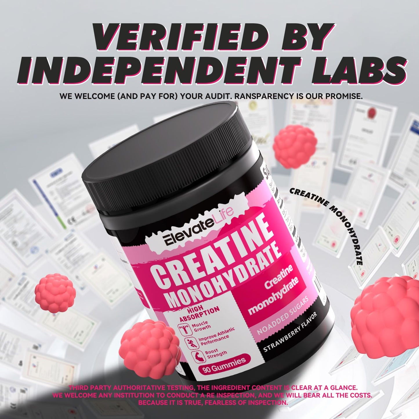 ElevateLife Creatine Monohydrate Gummy 5000mg, 90 Count