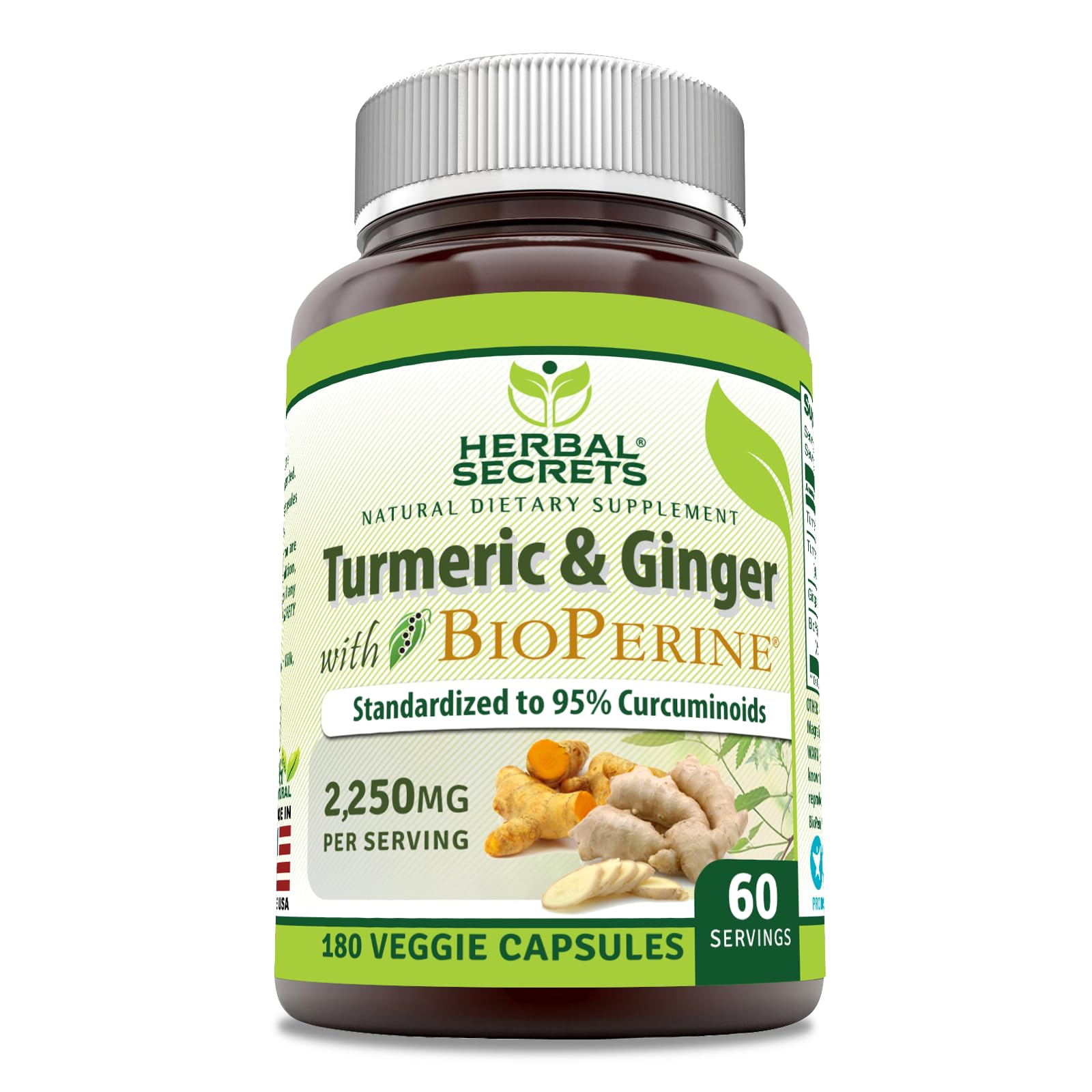 Herbal Secrets Turmeric Curcumin & Ginger with BioPerine Supplement Capsule, 1 Count