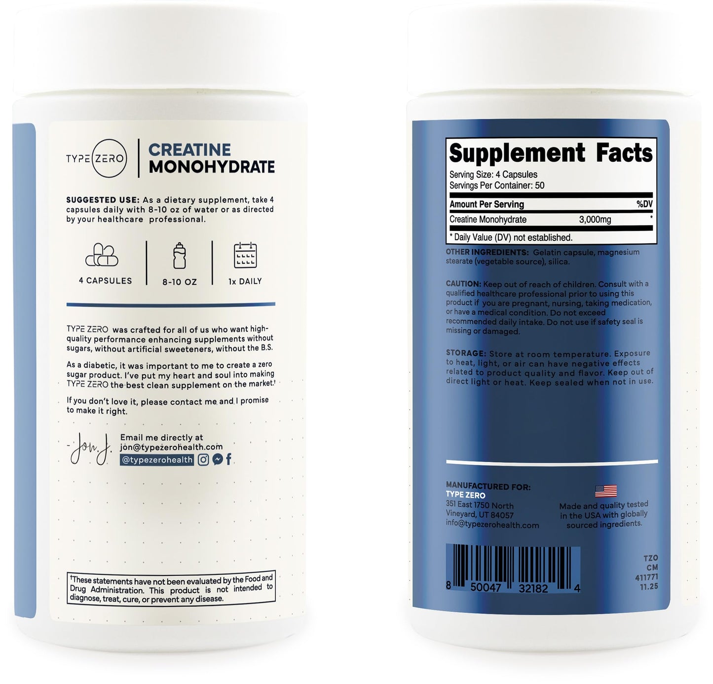 Type Zero Clean Creatine Monohydrate Capsules 200 Count
