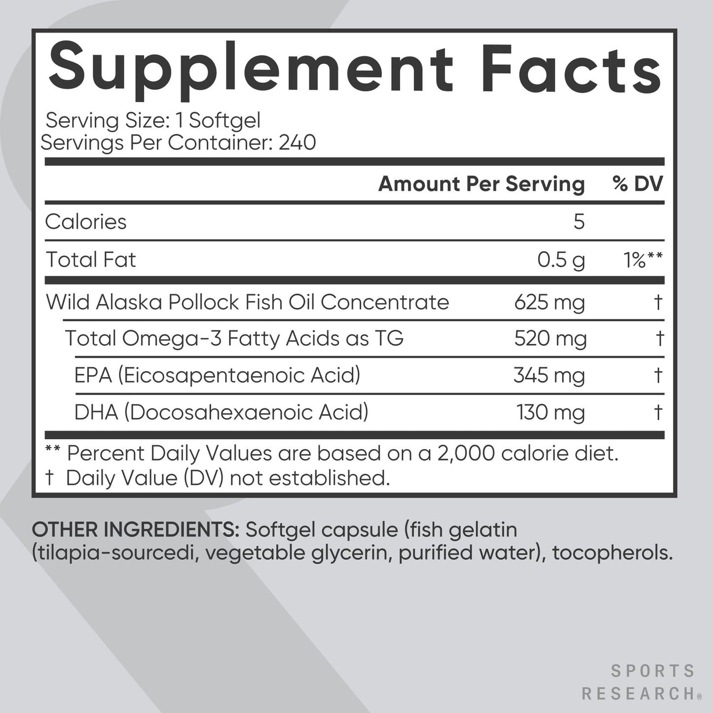 Sports Research Omega-3 Fish Oil AlaskOmega Mini Gels 625mg Softgels, 240 Count