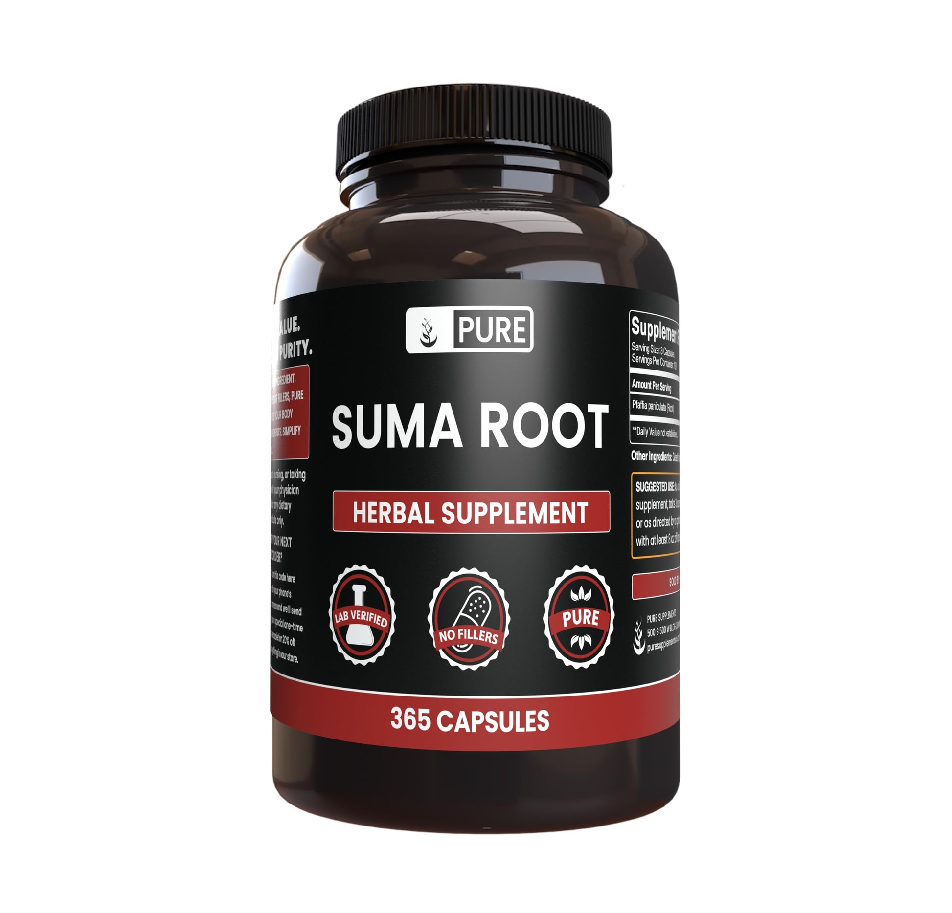 PURE ORIGINAL INGREDIENTS Suma Root Capsule, 365 Count
