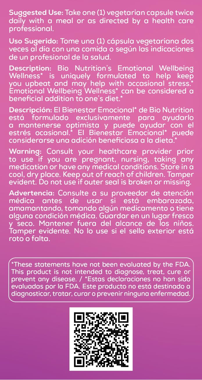Bio Nutrition Emotional Wellbeing Capsule 60 Vegetarian Capsules