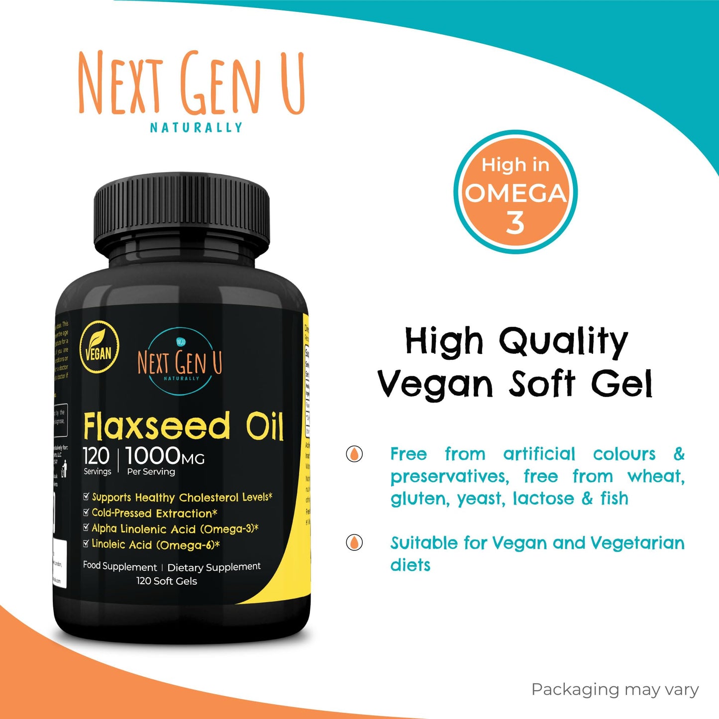 NGU Next Gen U Flaxseed Oil Capsules Softgel 120 Count