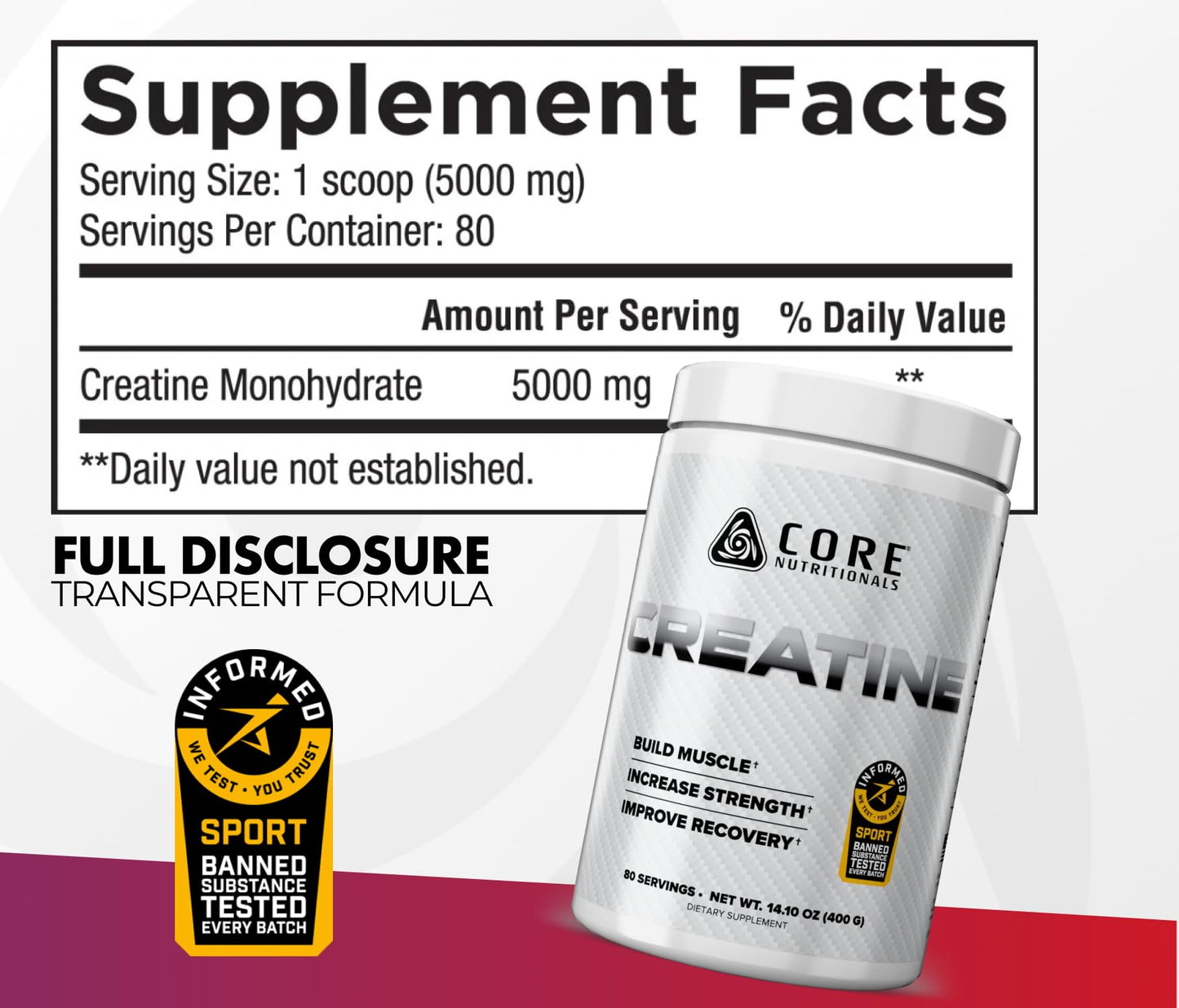 Core Nutritionals Creatine Monohydrate Powder 80 Servings