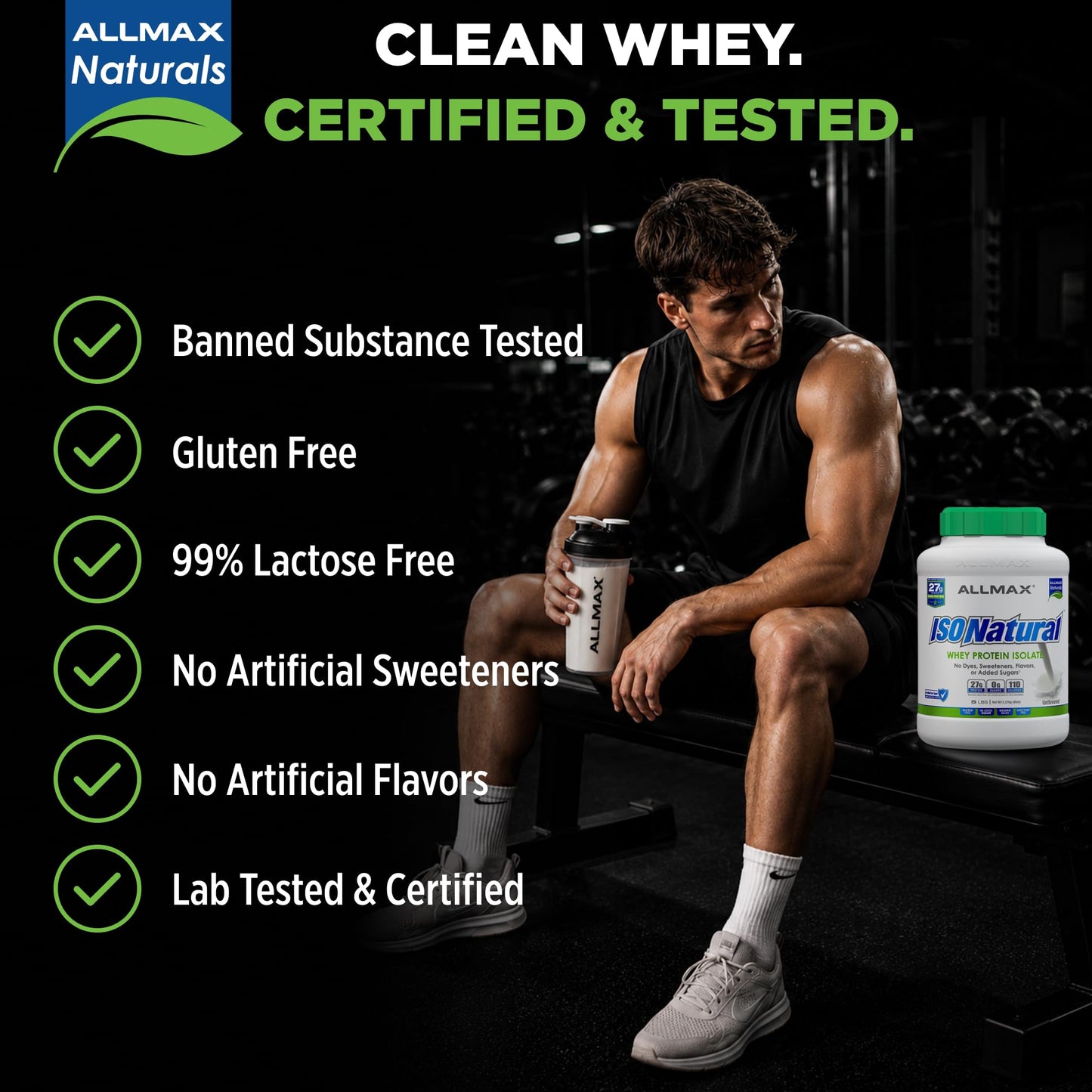 ALLMAX ISONATURAL Protein Isolate Powder, Unflavored, 5 lb, 80 Servings