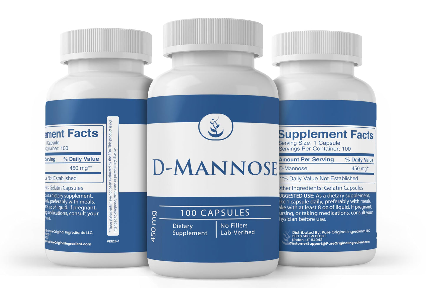 Pure Original Ingredients D-Mannose Capsule, 100 Capsules