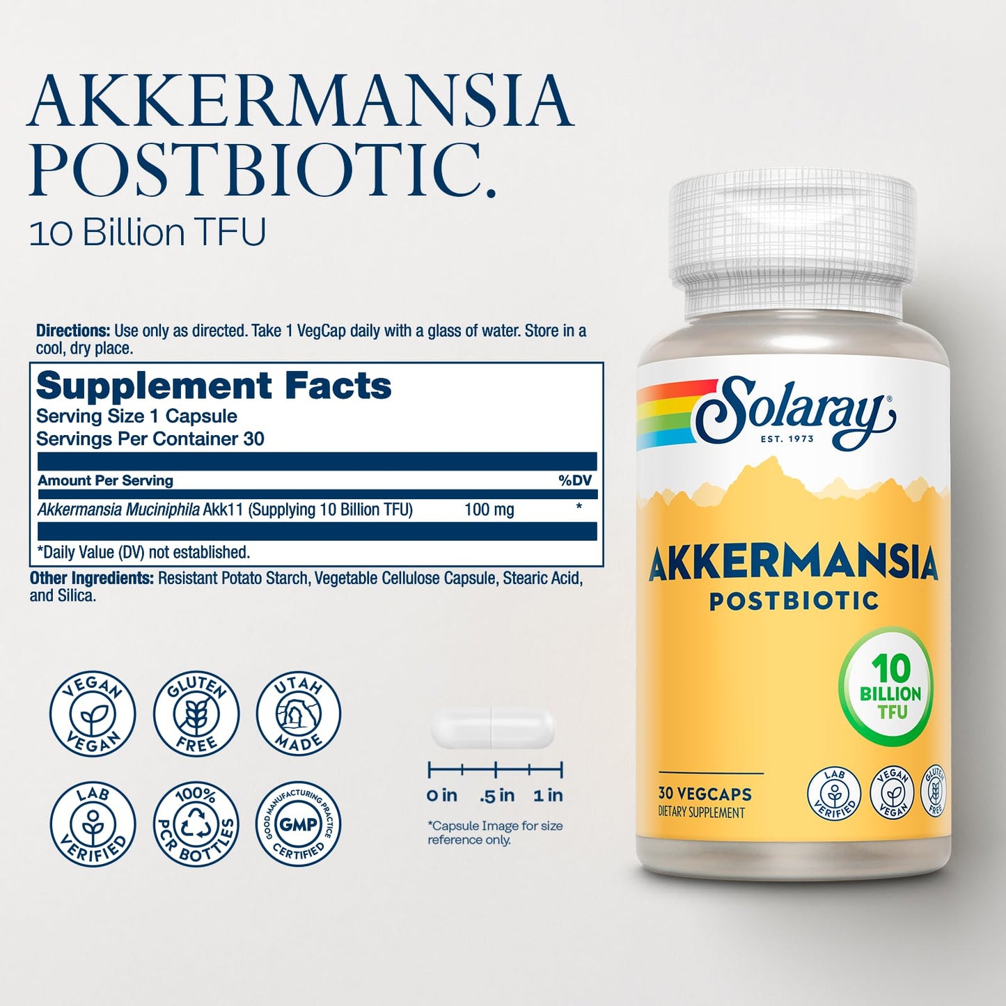 SOLARAY Akkermansia Postbiotic Akk11 10 Billion TFU Capsule, 30 VegCaps