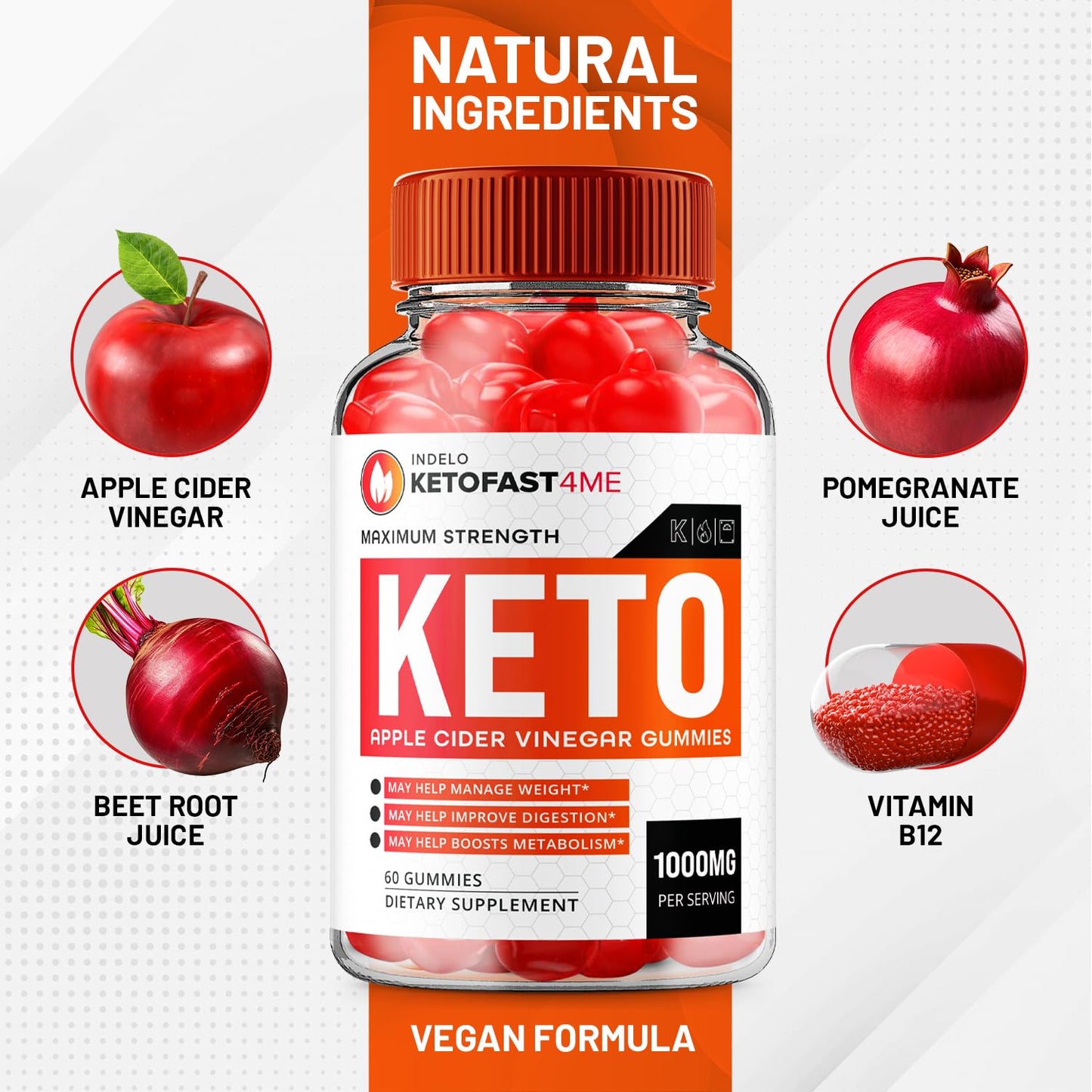 Indelo KetoFast4Me ACV Gummies, 120 Gummies