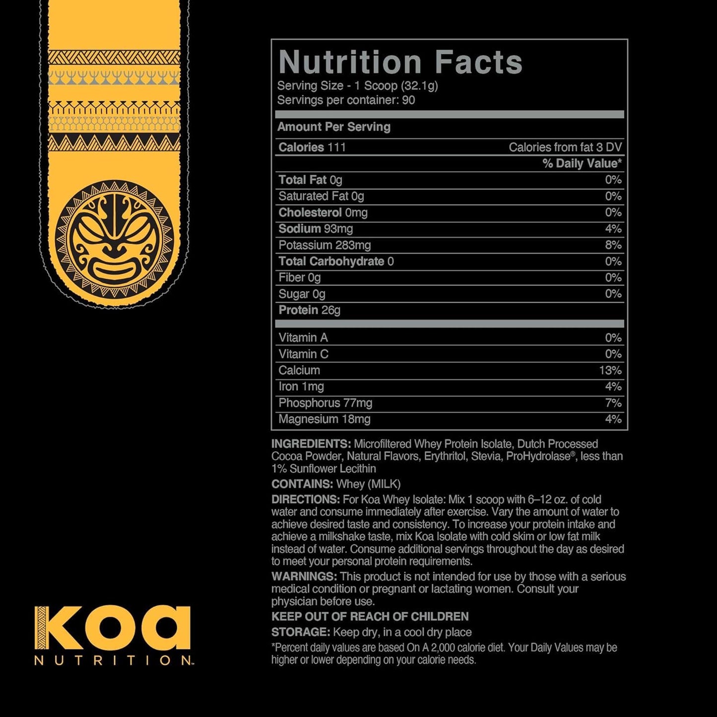 Koa Nutrition Warrior Whey Protein Isolate Powder, 96 Servings, 6 lb