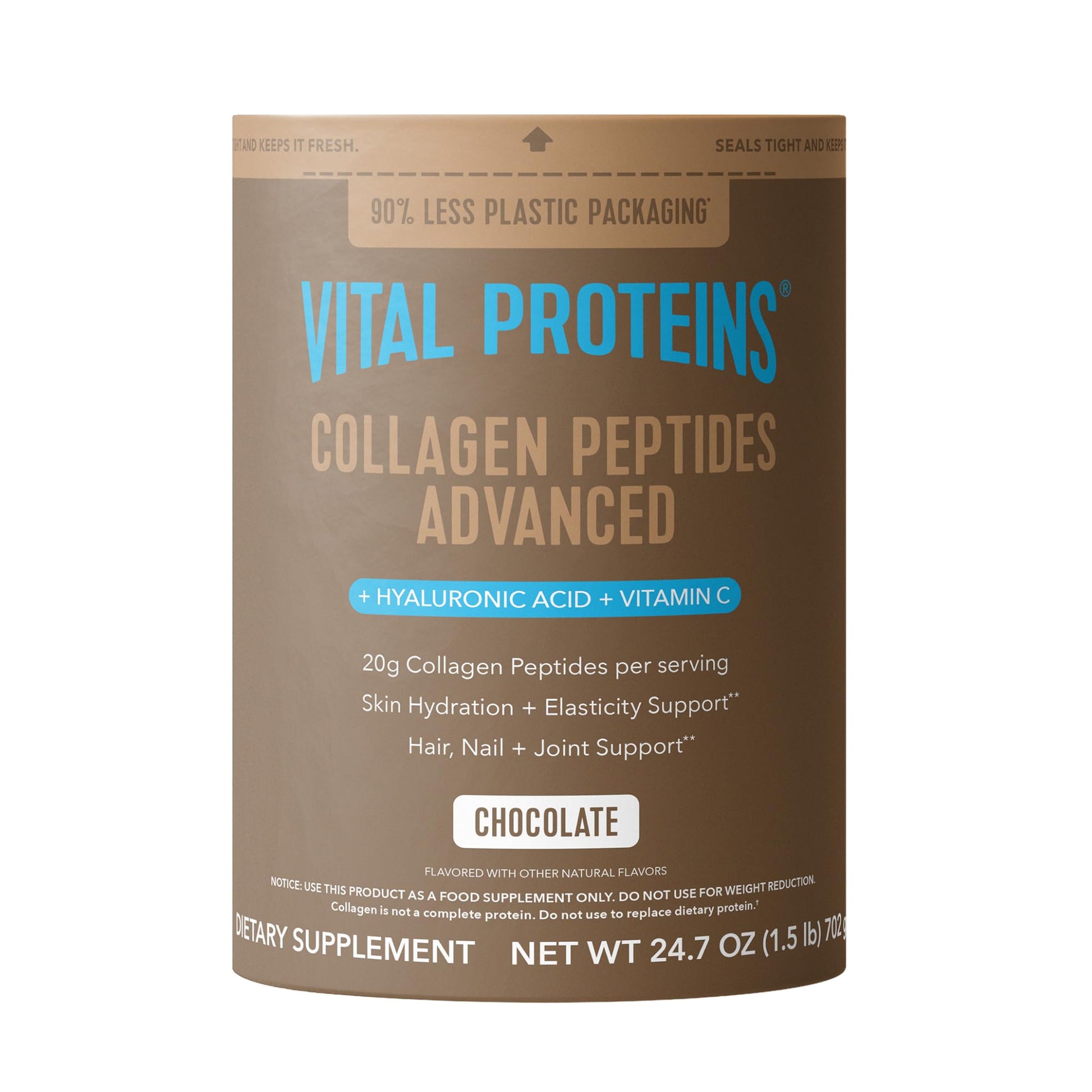 Vital Proteins Collagen Peptides Advanced, Hydrolyzed Peptides with Hyaluronic Acid and Vitamin C - Chocolate Flavor Powder, 24.7 oz