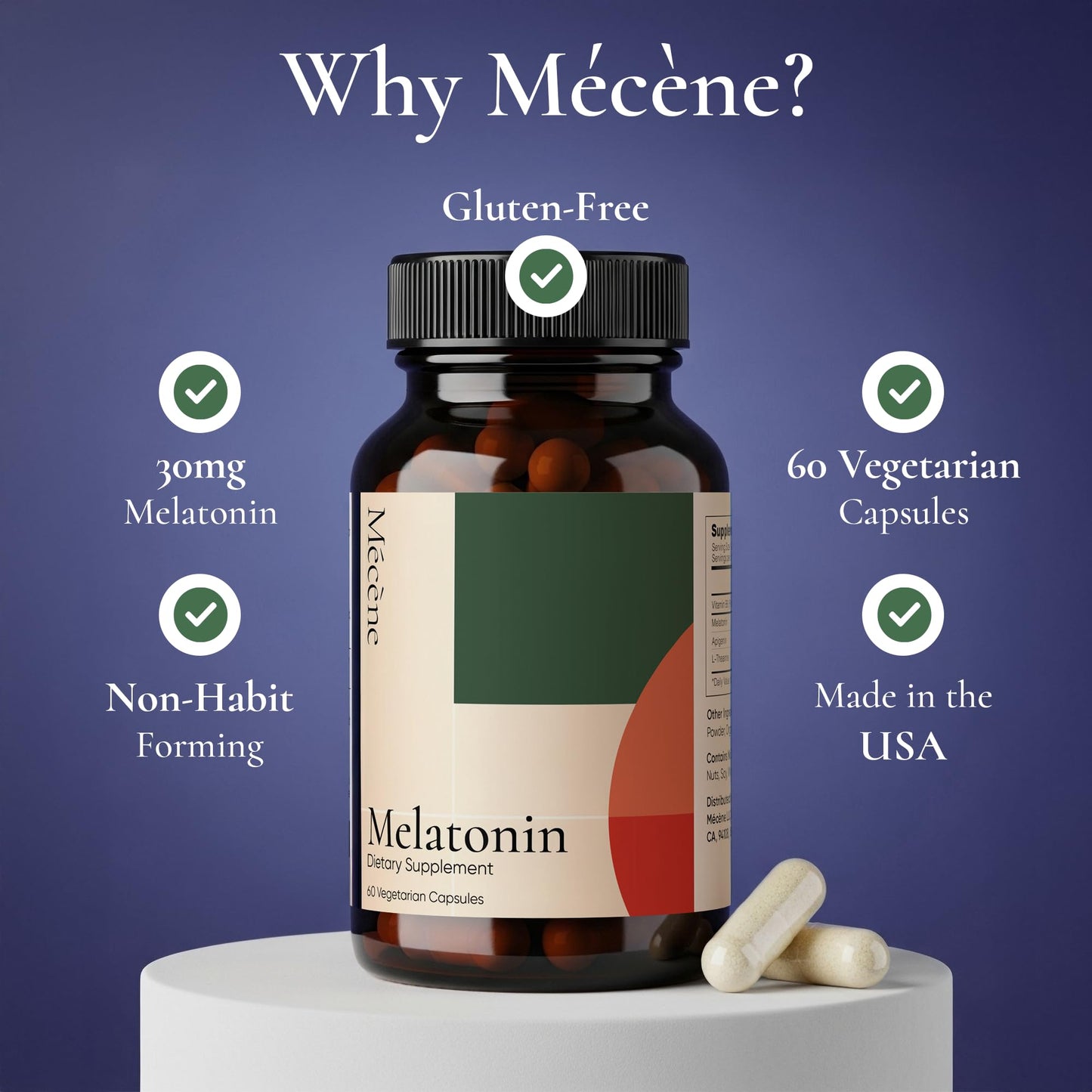 Mécène High Dose Melatonin 30mg with L-Theanine, B6, and Apigenin, 60 Capsules