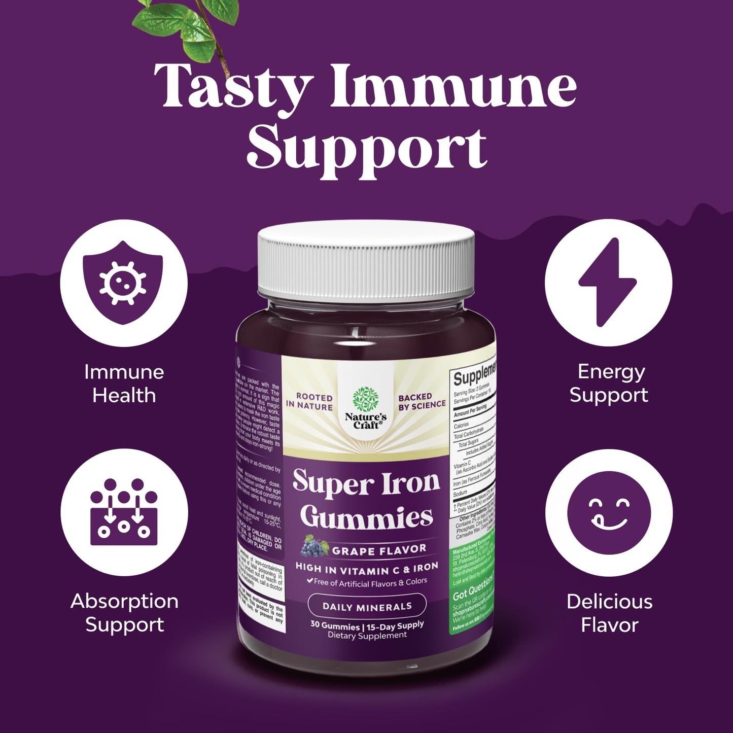 Natures Craft Iron Supplement Gummies 30 Count