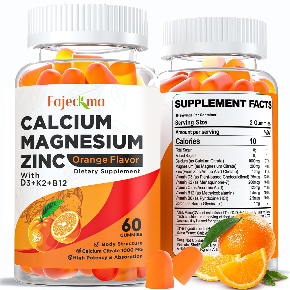 Fajeckma Calcium Magnesium Zinc Gummies, 120 Gummies